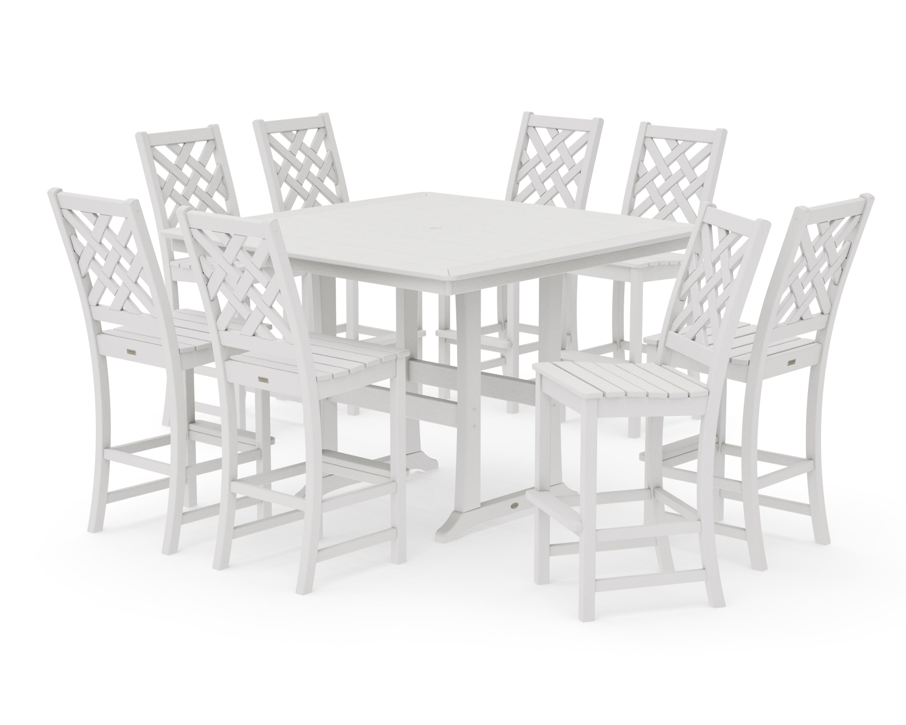 Wovendale Side Chair 9-Piece Square Bar Set with Trestle Legs in Vintage White
