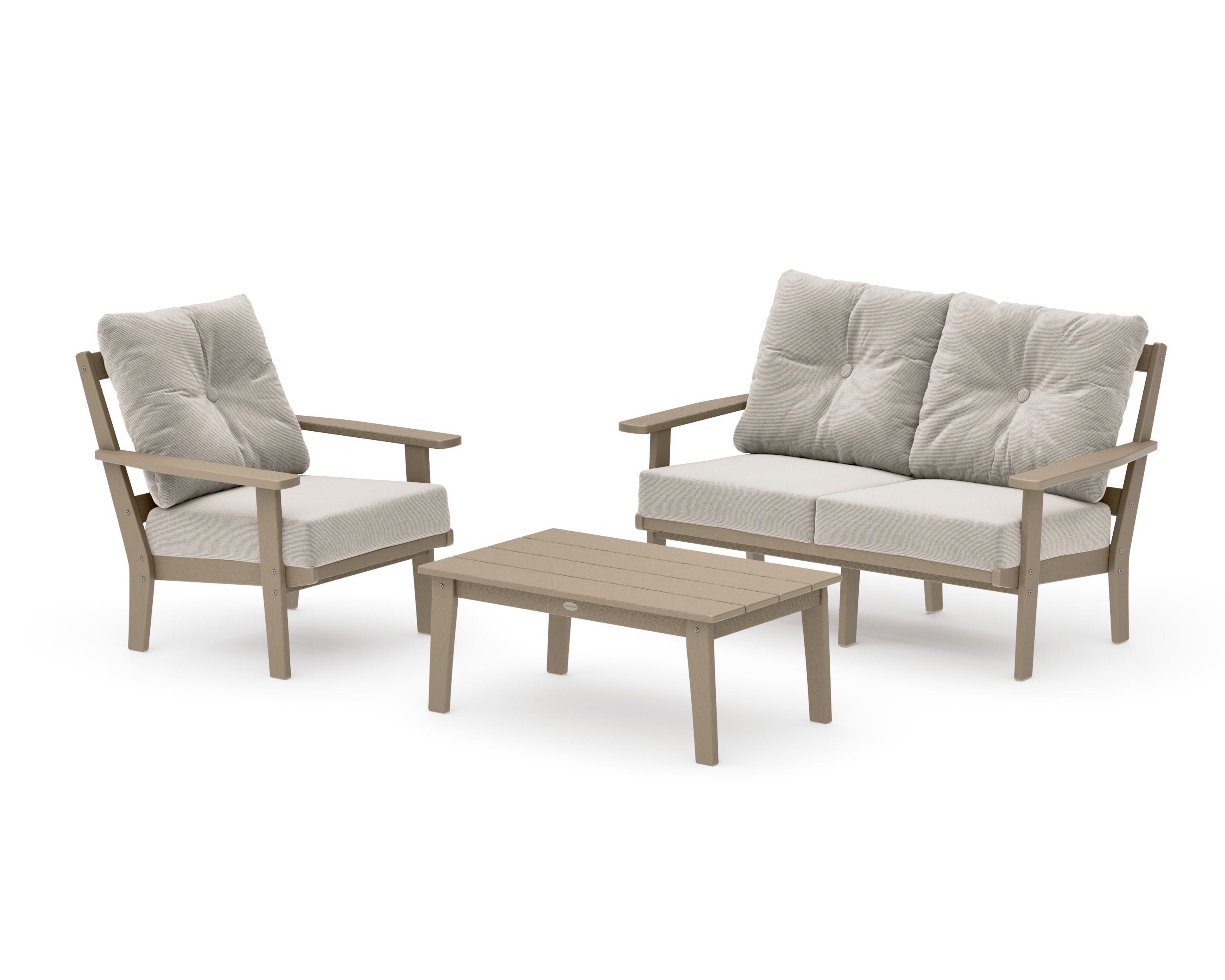 Oxford 3-Piece Deep Seating Set with Loveseat in Vintage Sahara / Dune Burlap