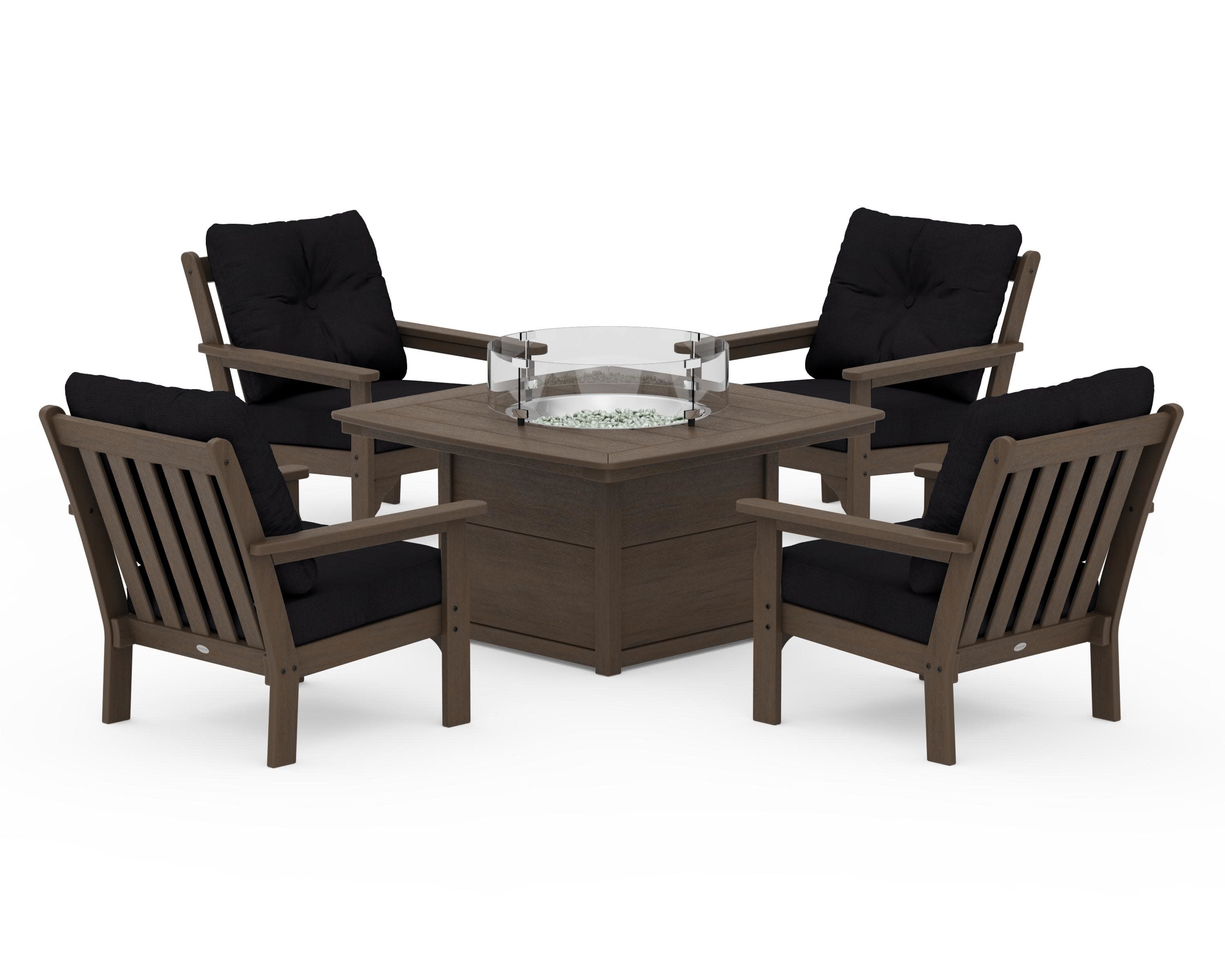 Vineyard 5-Piece Conversation Set with Fire Pit Table in Kona / Midnight Linen