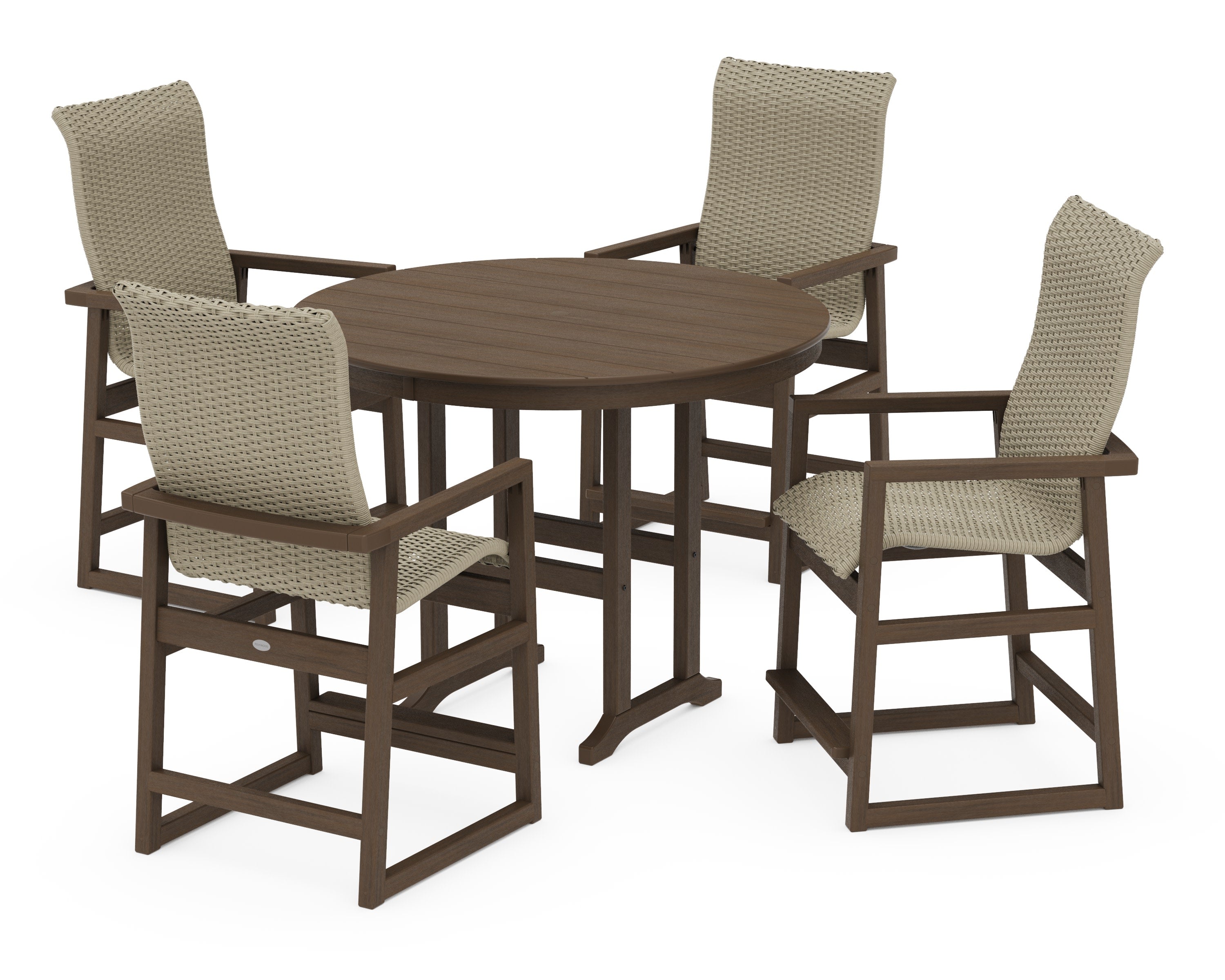 EDGE Woven Highback 5-Piece Round Farmhouse Counter Set in Kona / Dune Grass