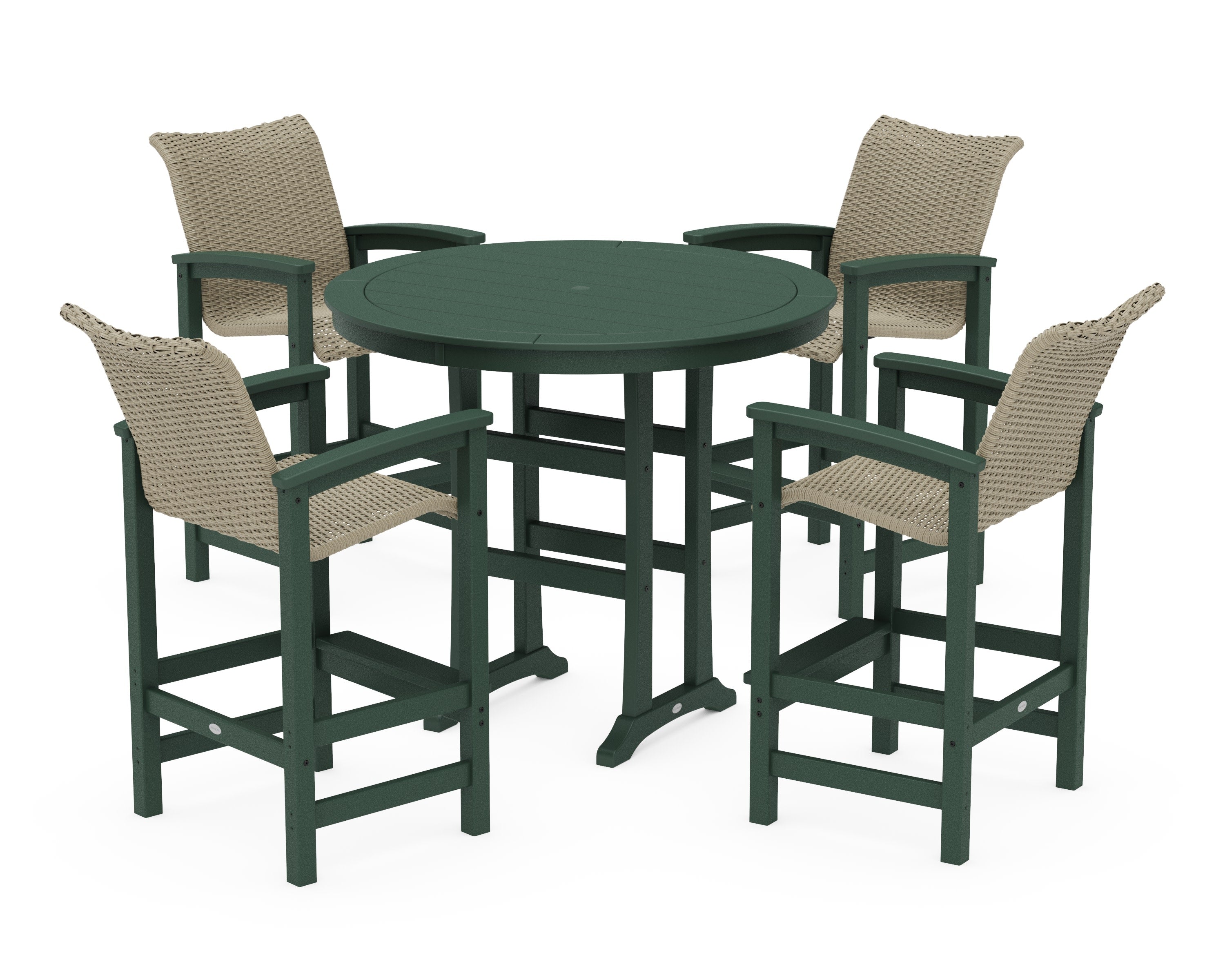 Coastal Woven 5-Piece Round Bar Set in Green / Dune Grass