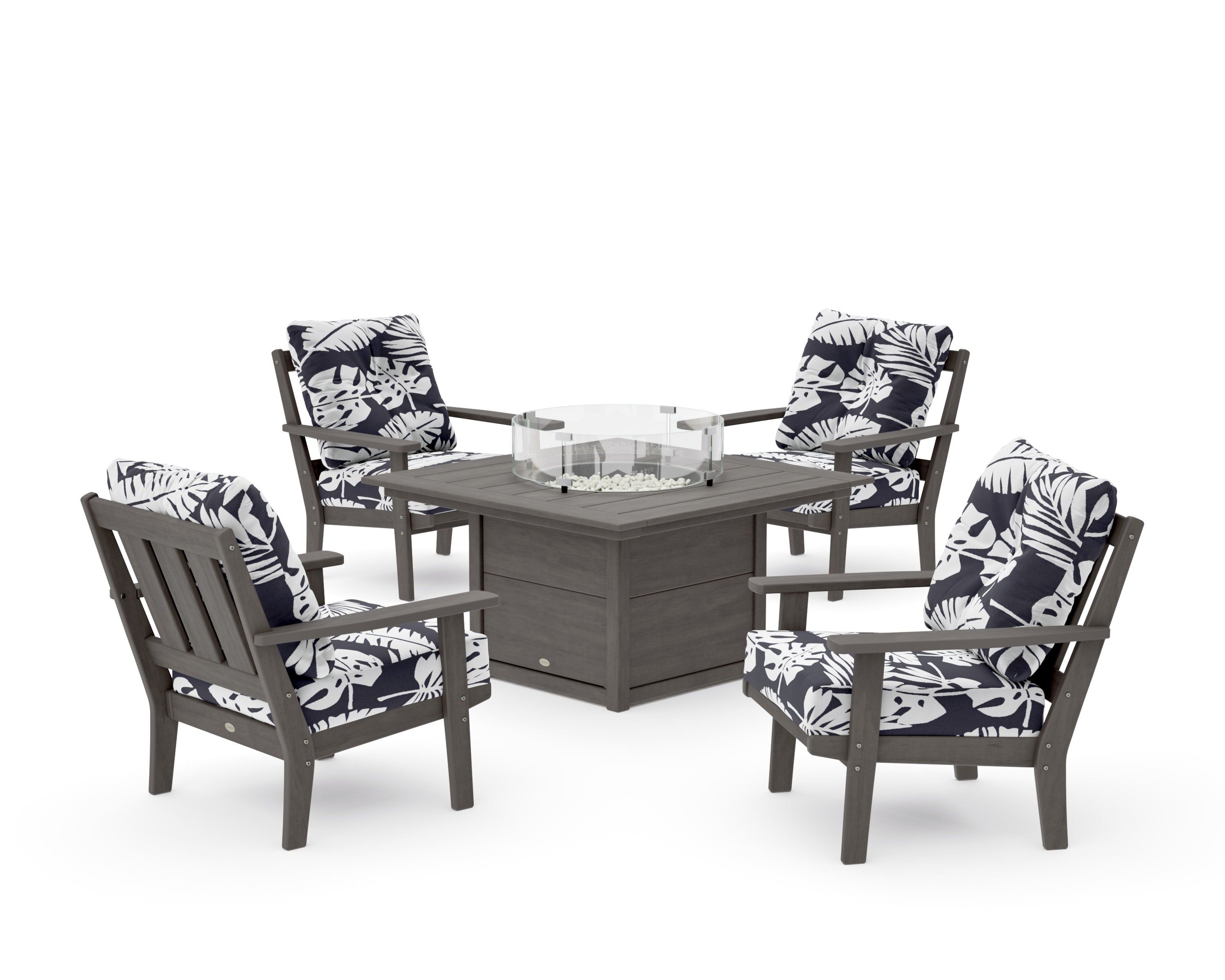 Oxford 5-Piece Deep Seating Set with Fire Pit Table in Driftwood / Leaf Navy