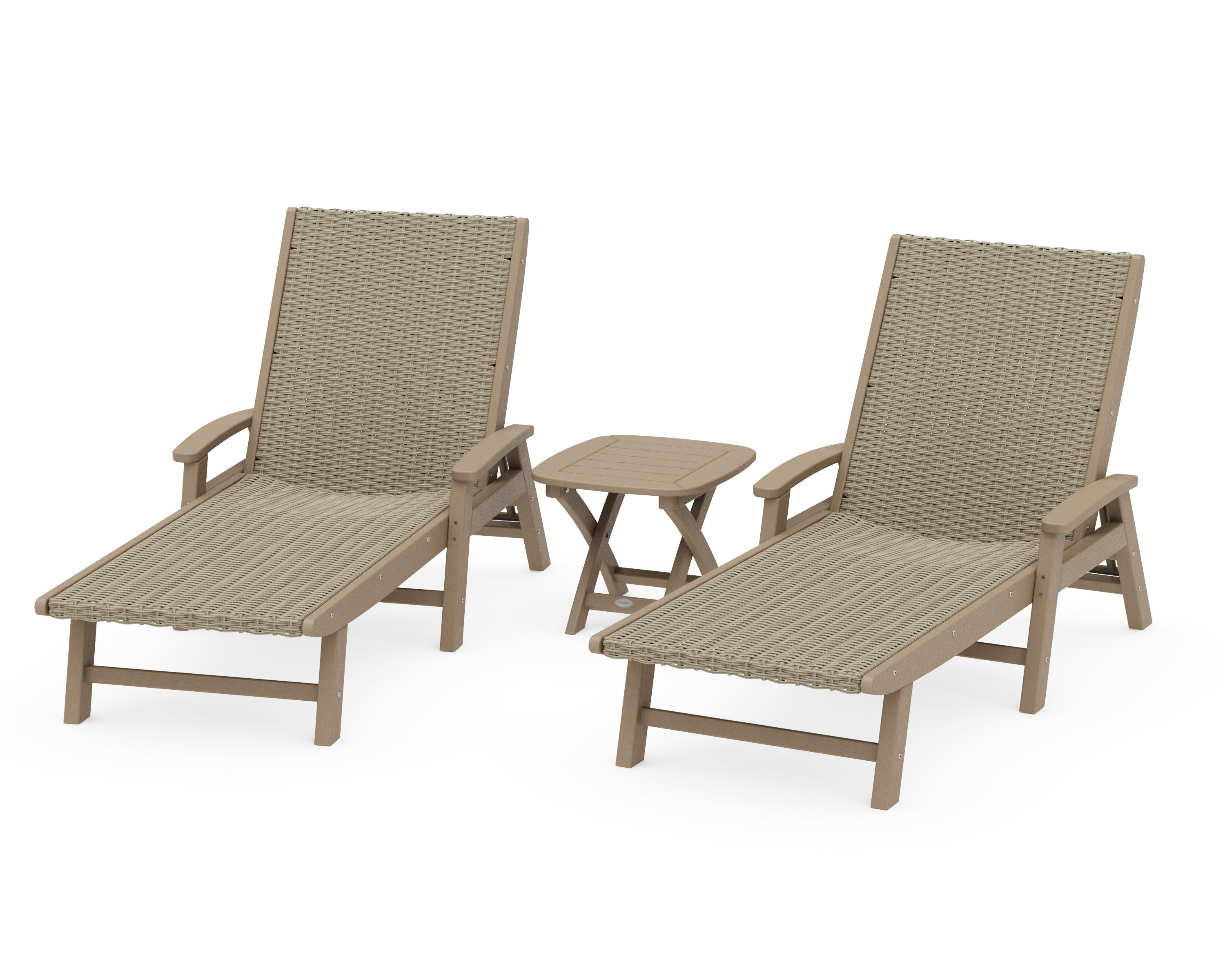 3 - Piece Coastal Woven Chaise with Arms Chaise Lounge Set in Vintage Sahara / Dune Grass