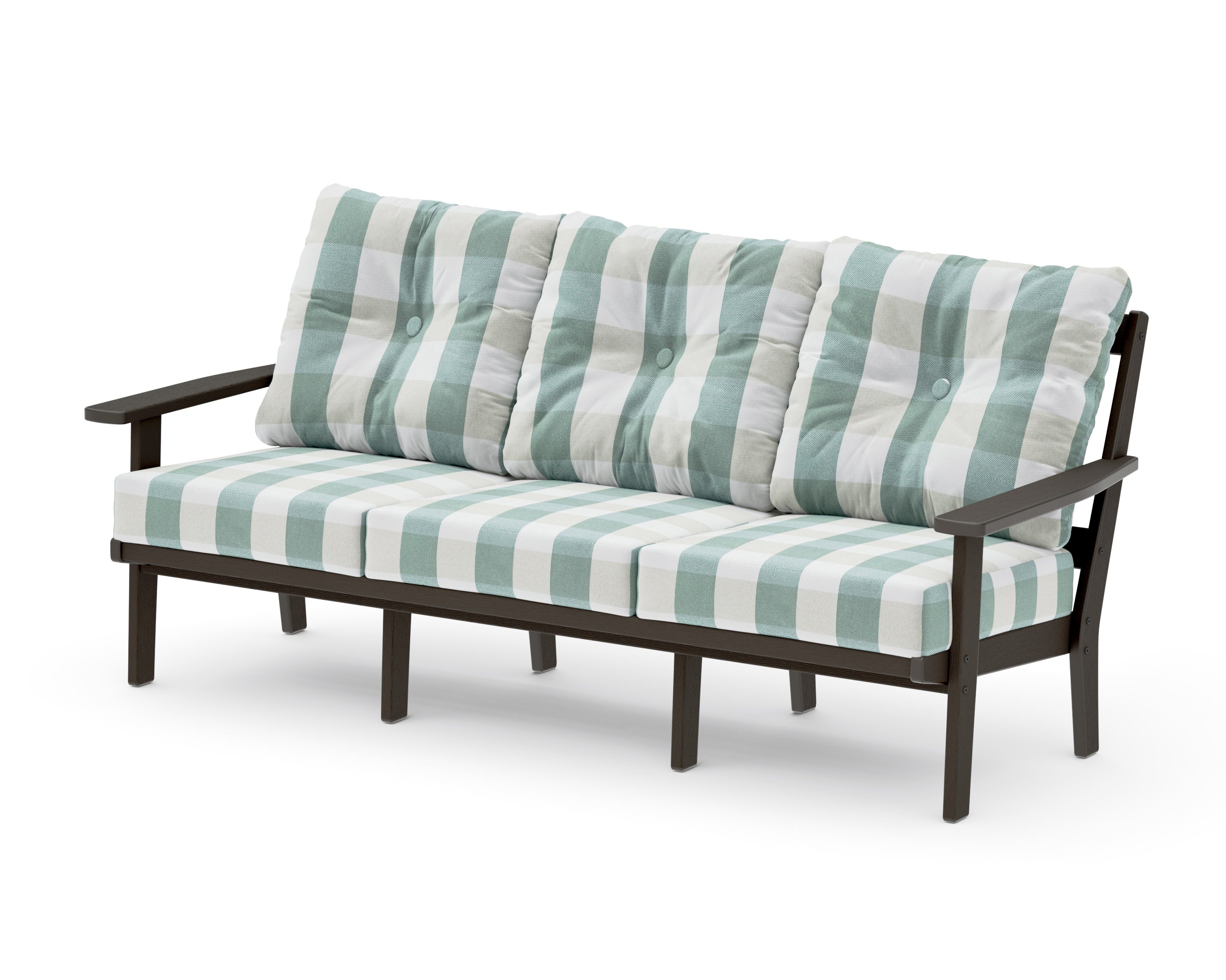 Oxford Deep Seating Sofa in Vintage Coffee / Buffalo Plaid Glacier Spa