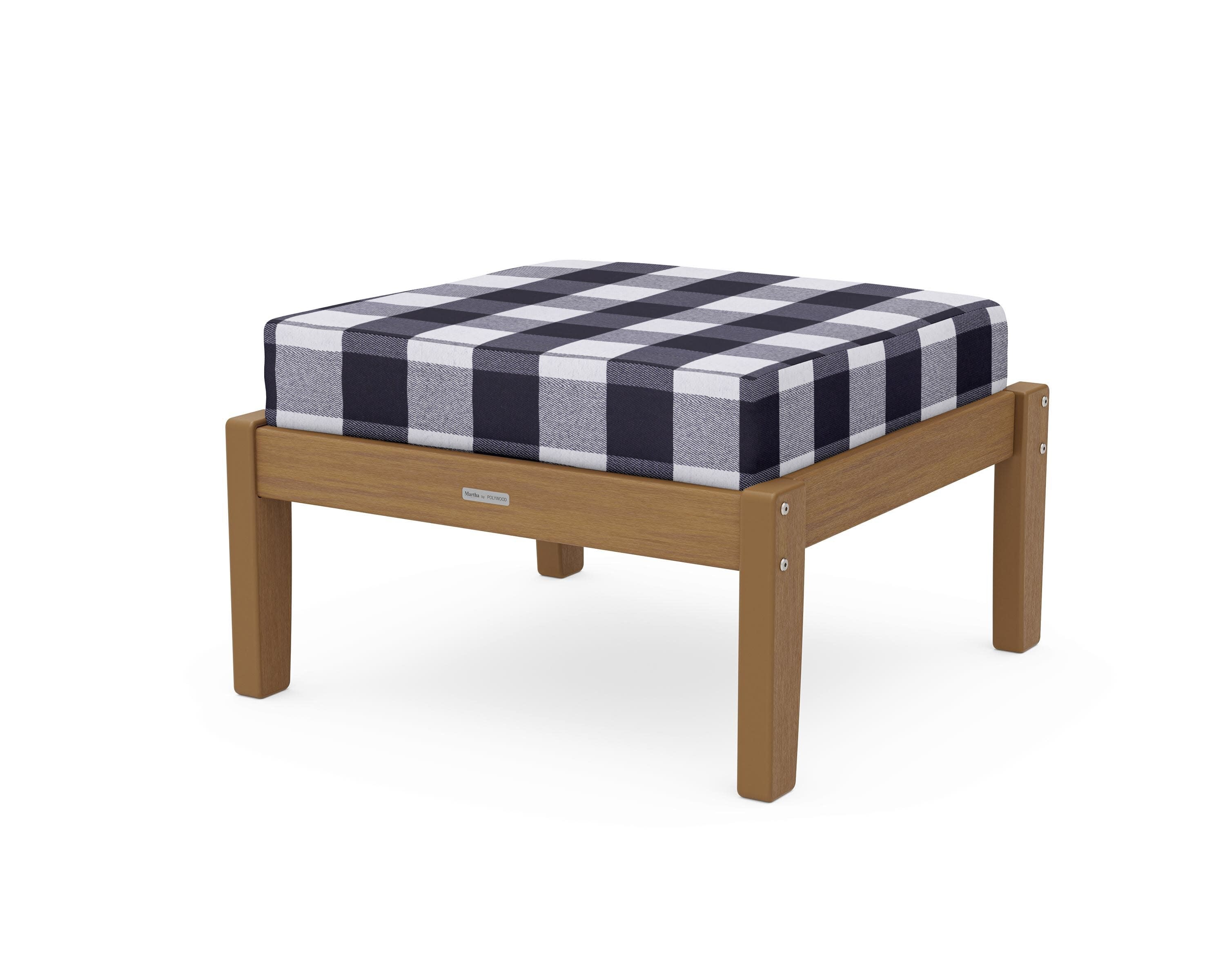 Chinoiserie Deep Seating Ottoman in Natural / Buffalo Plaid Navy