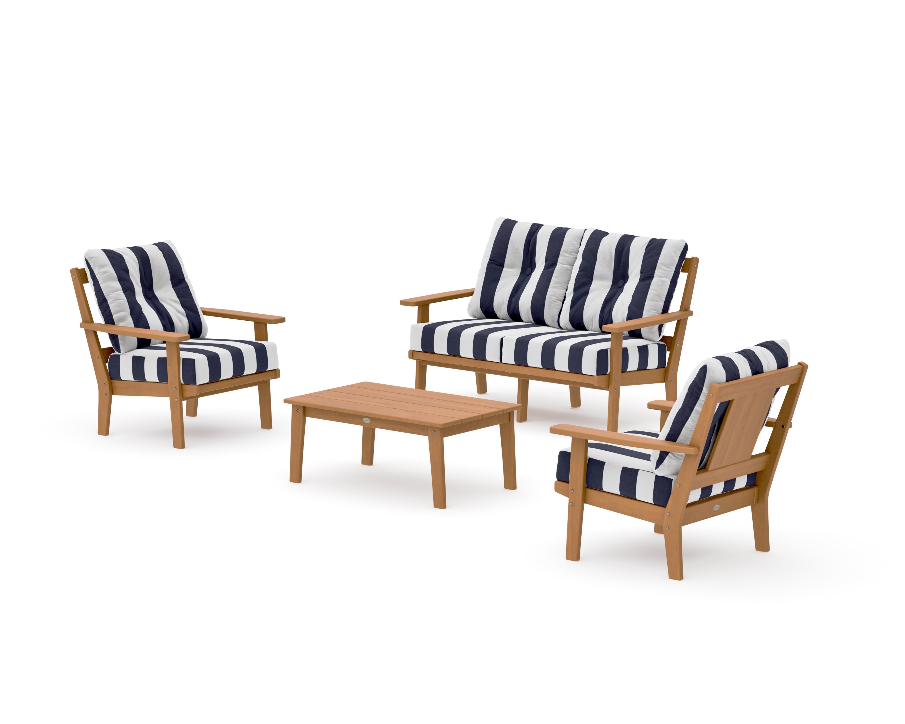 Prairie 4-Piece Deep Seating Set with Loveseat in Natural / Cabana Stripe Navy