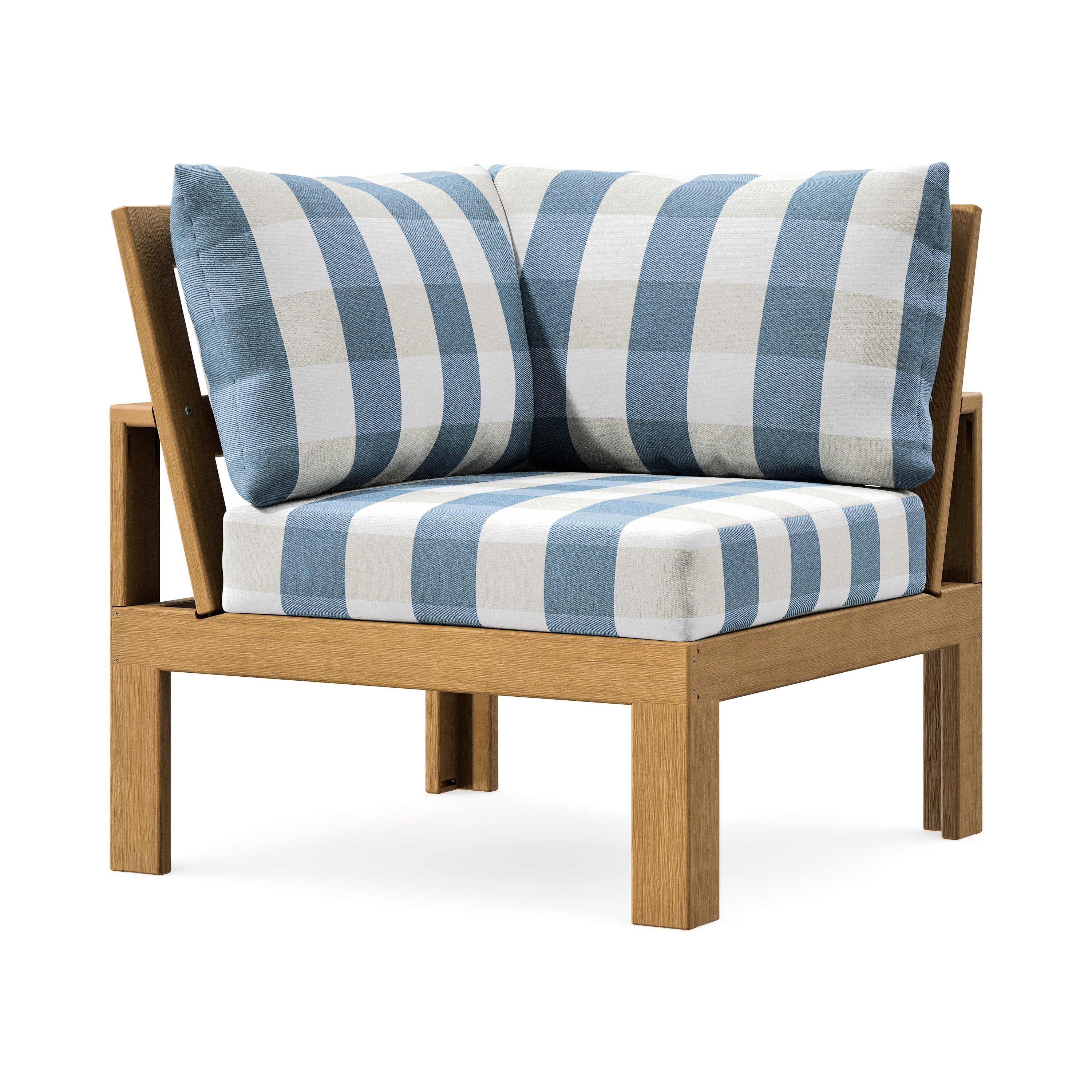 Modular Corner Chair in Natural / Buffalo Plaid Sky Blue