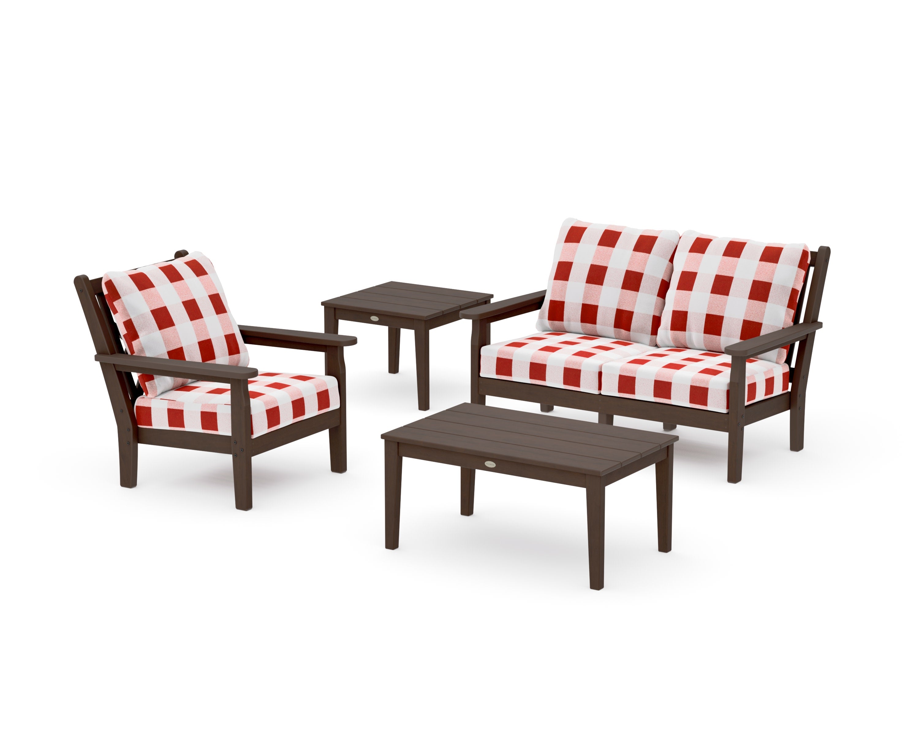 Chippendale 4-Piece Deep Seating Set in Kona / Buffalo Plaid Crimson