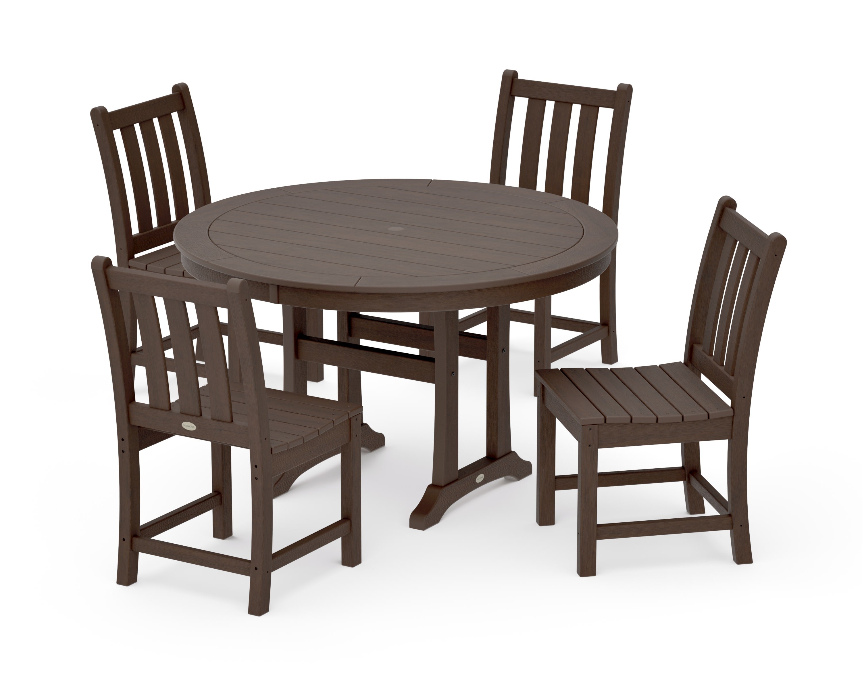 Traditional Garden Side Chair 5-Piece Round Dining Set With Trestle Legs in Kona