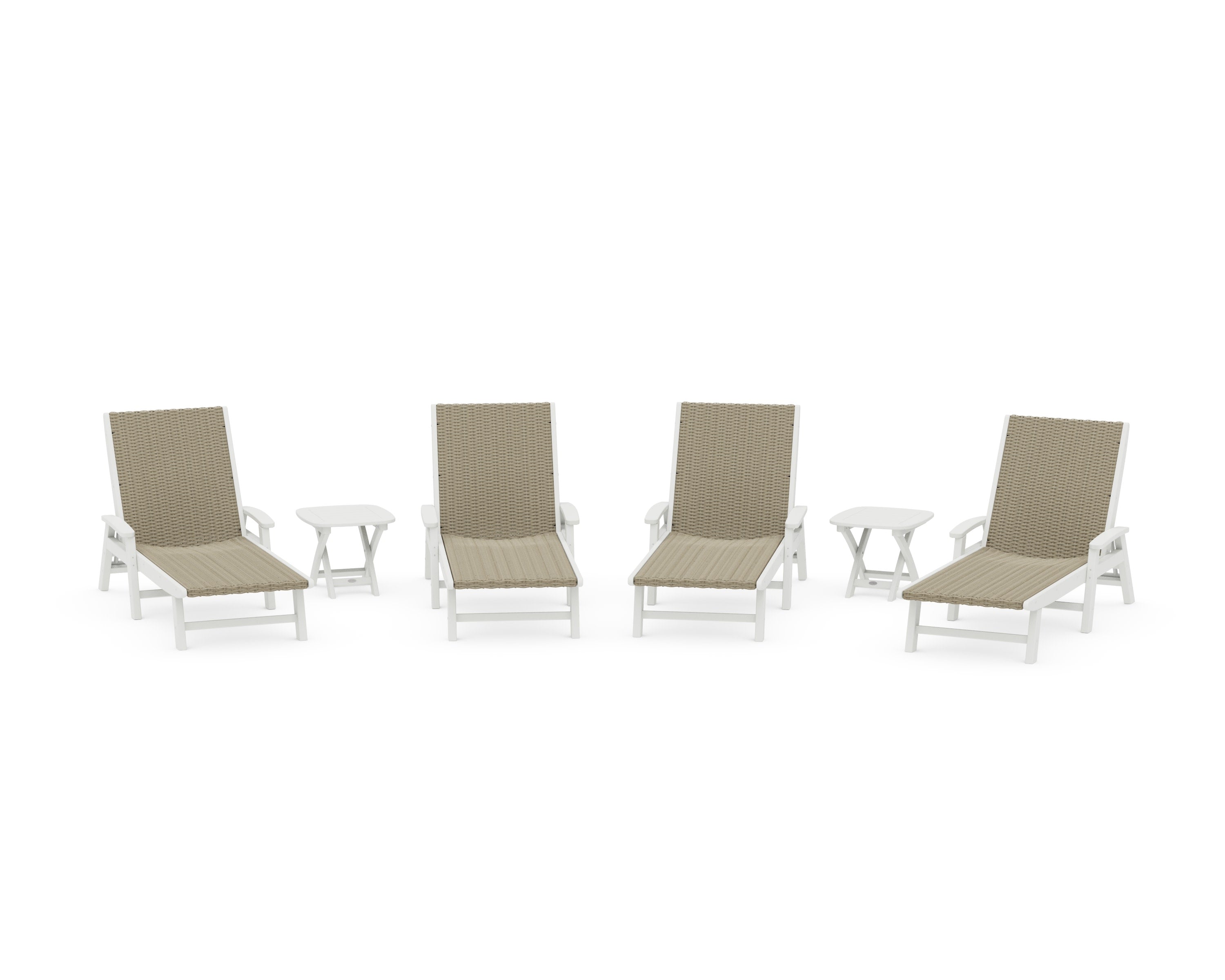 6- Piece Coastal Woven Chaise with Arms Chaise Lounge Set in Vintage White / Dune Grass