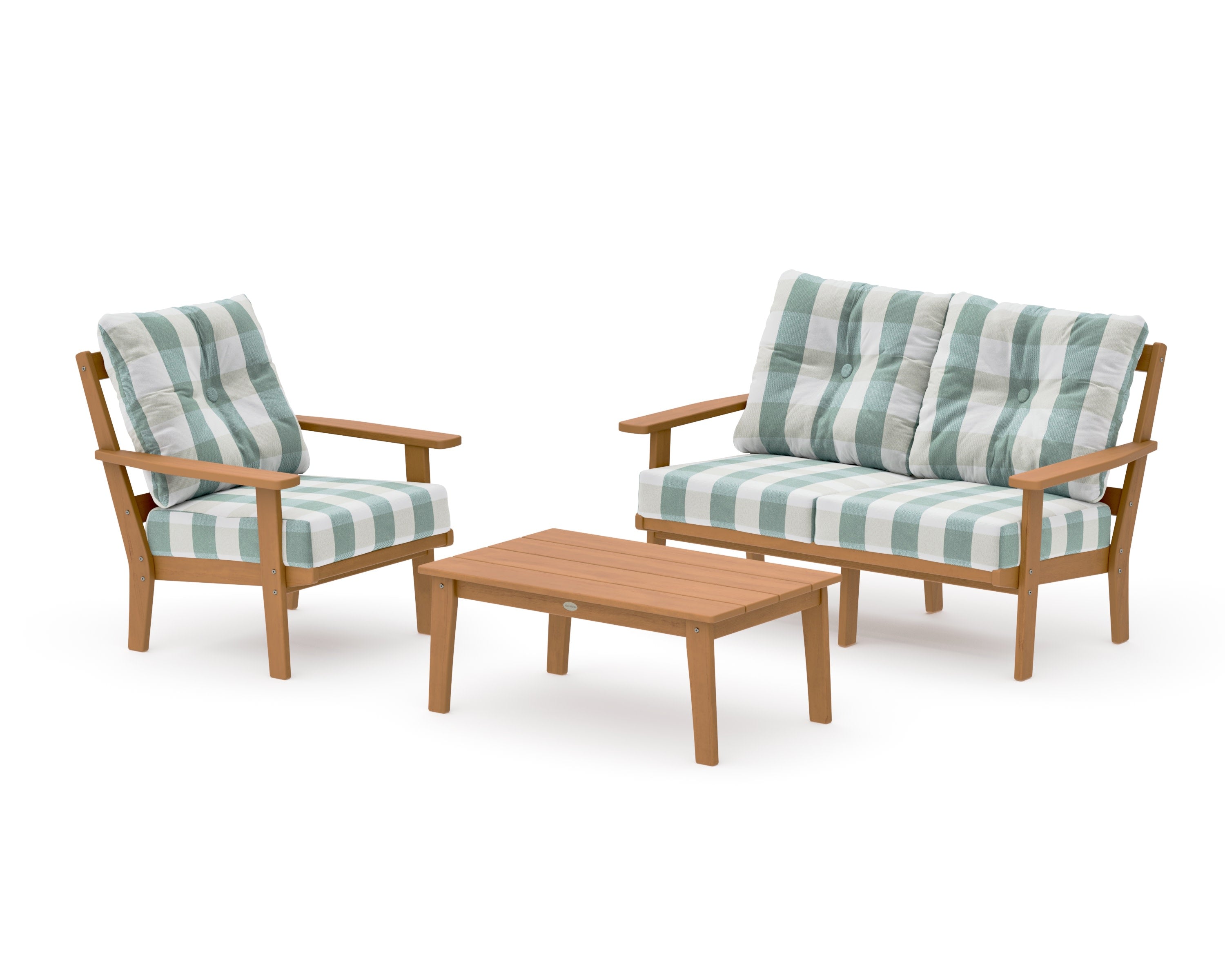 Oxford 3-Piece Deep Seating Set with Loveseat in Natural / Buffalo Plaid Glacier Spa