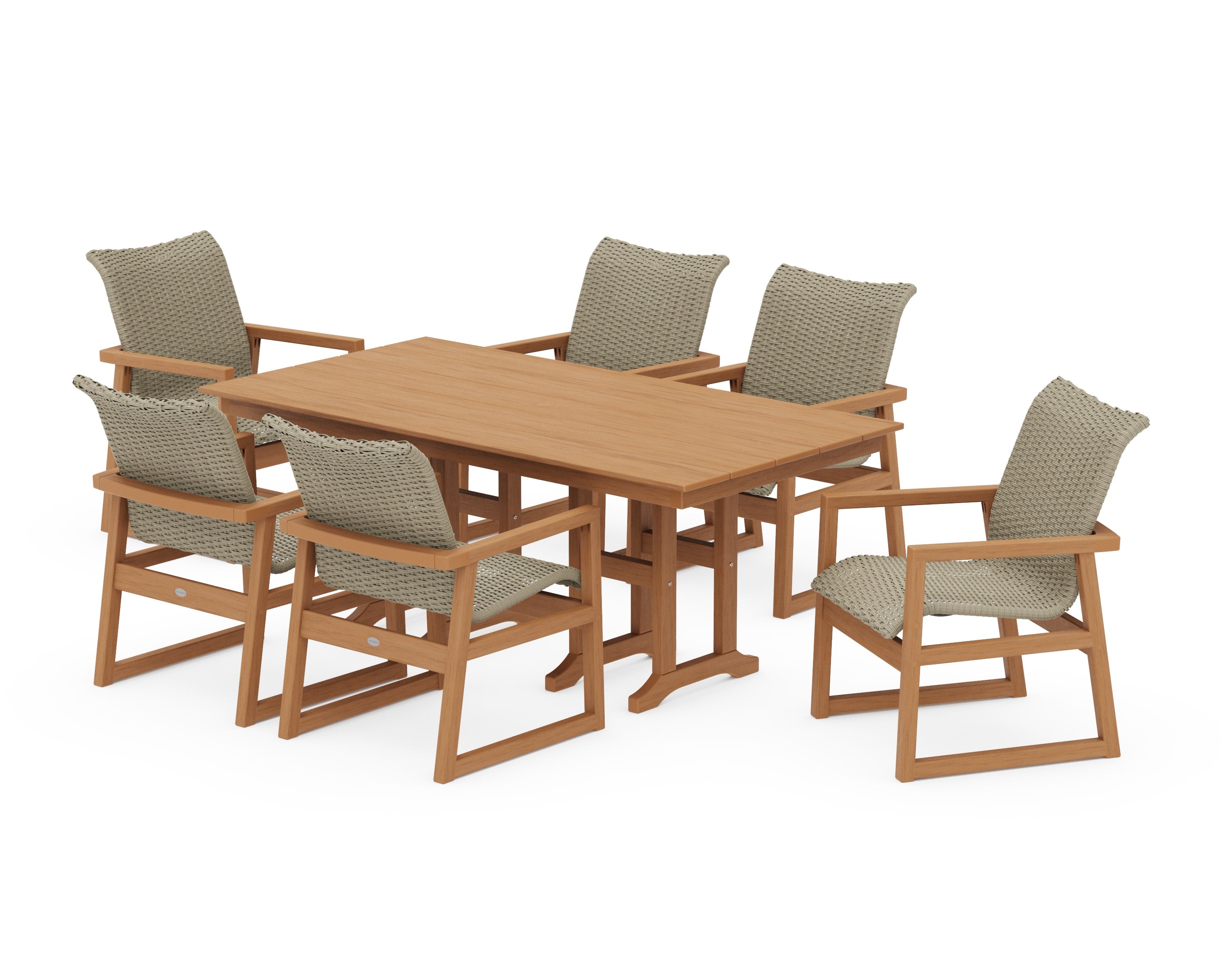 EDGE Woven Arm Chair 7-Piece Farmhouse Dining Set in Natural / Dune Grass