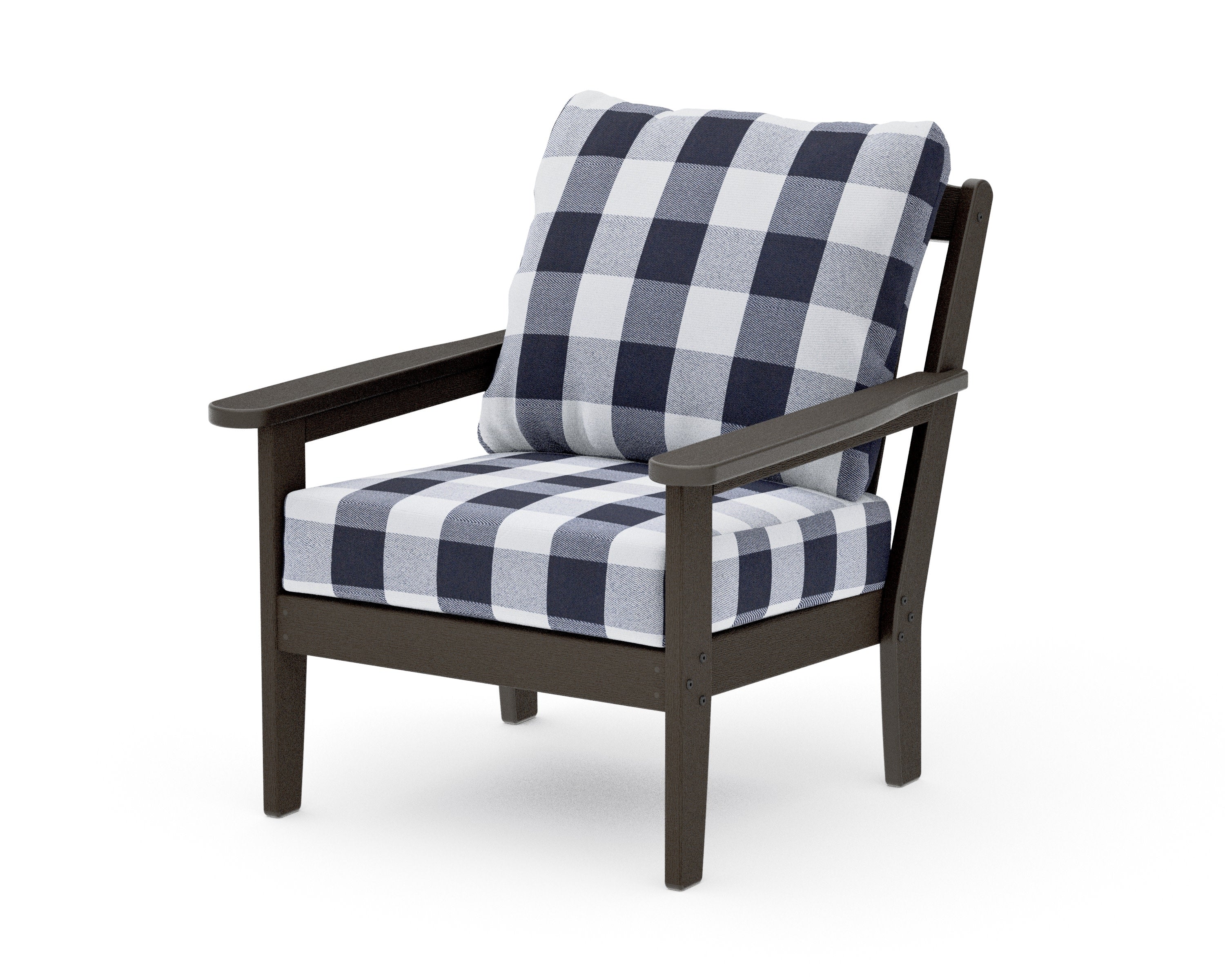Cottage Deep Seating Chair in Vintage Coffee / Buffalo Plaid Navy