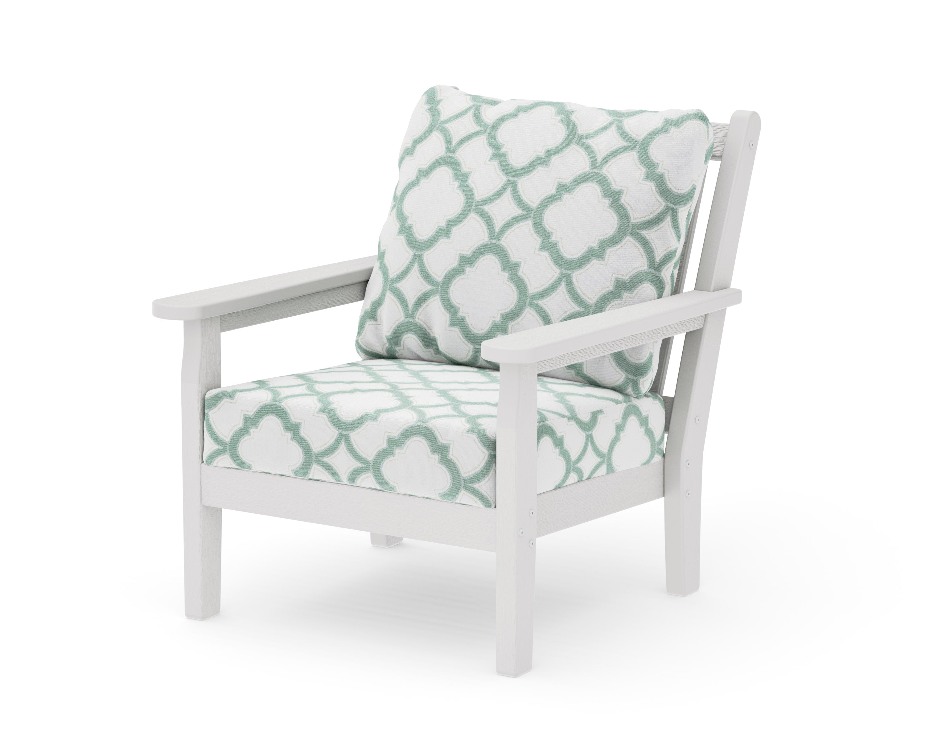 Chippendale Deep Seating Chair in Vintage White / Trellis Glacier Spa