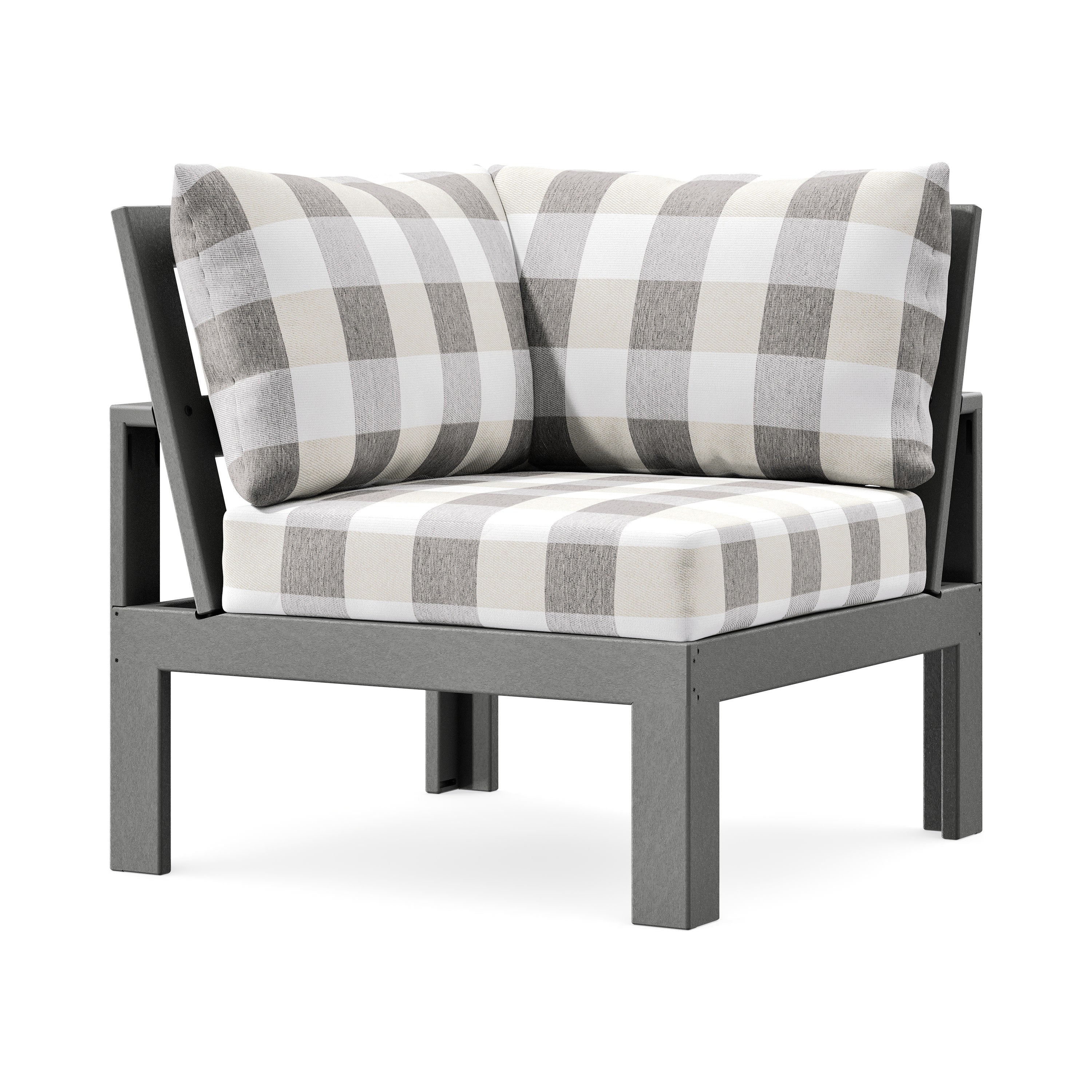 Modular Corner Chair in Slate Grey / Buffalo Plaid Grey Mist