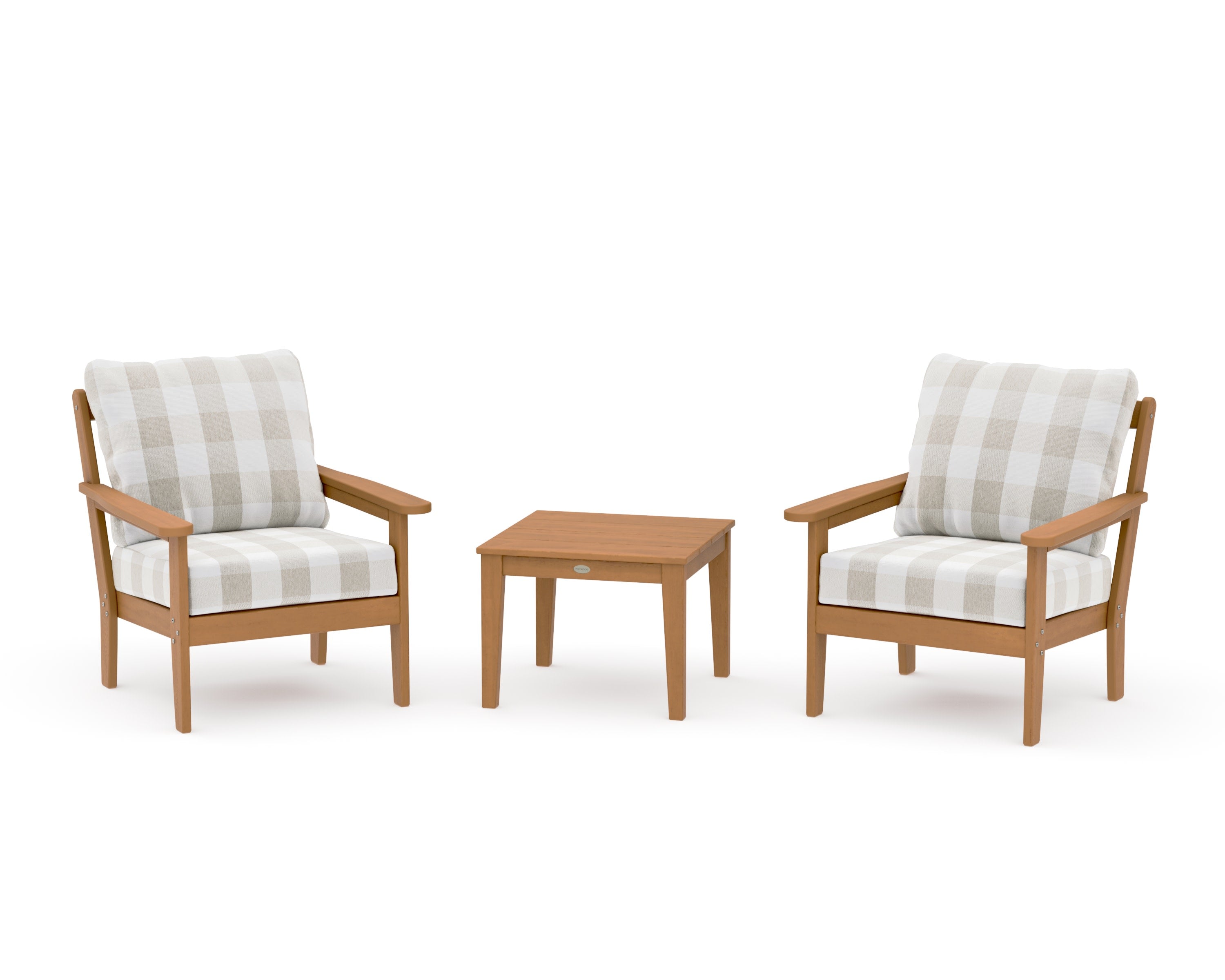 Cottage 3-Piece Deep Seating Set in Natural / Buffalo Plaid Dune Burlap