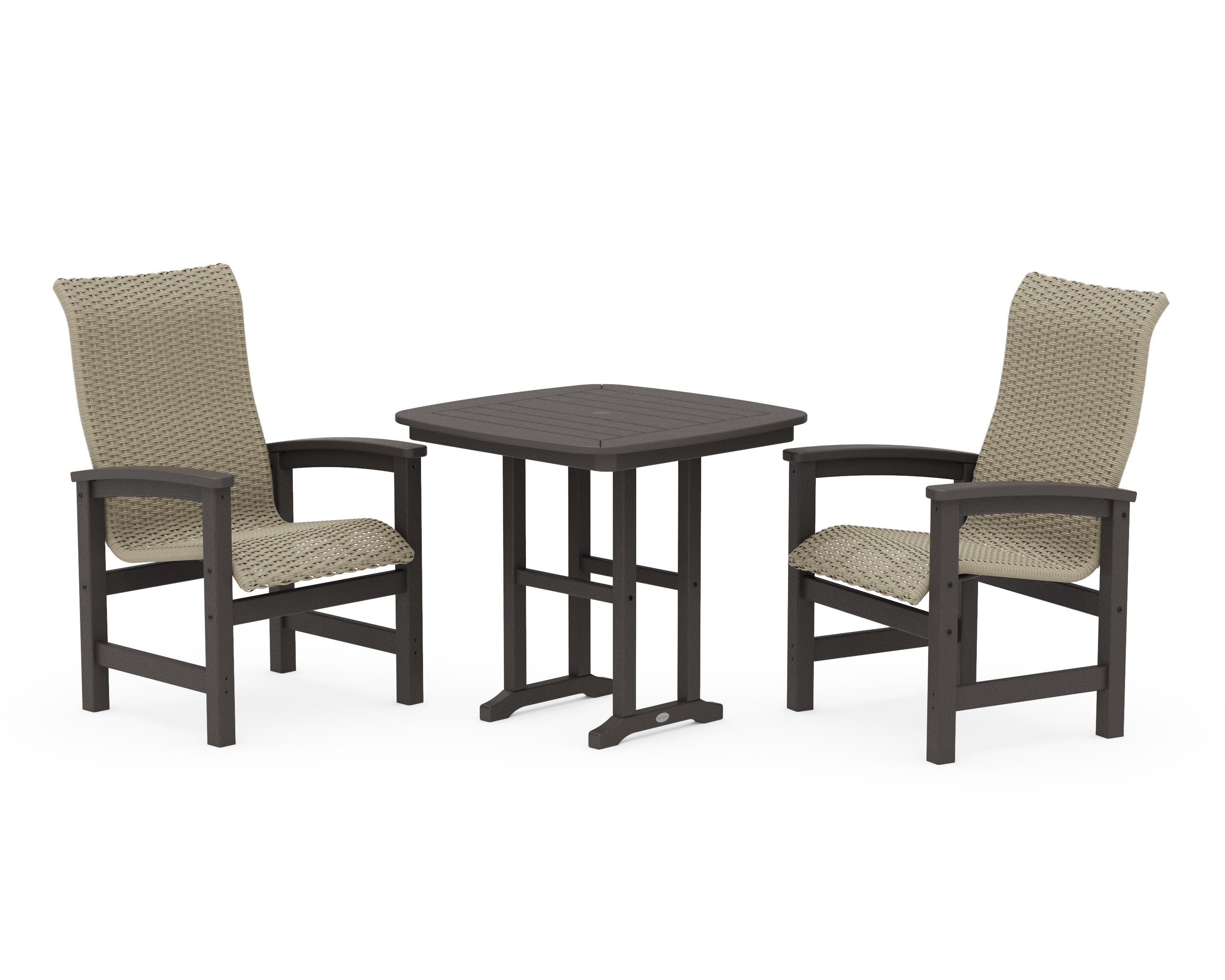 Coastal Woven High-Back 3-Piece Dining Set in Vintage Coffee / Dune Grass