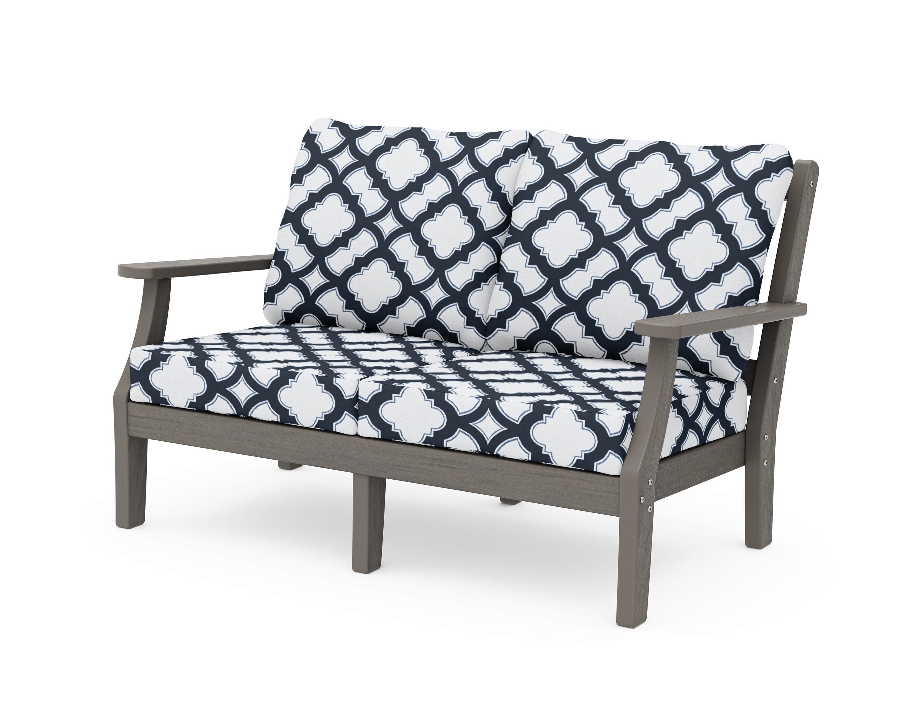 Chinoiserie Deep Seating Loveseat in Driftwood / Trellis Marine Indigo