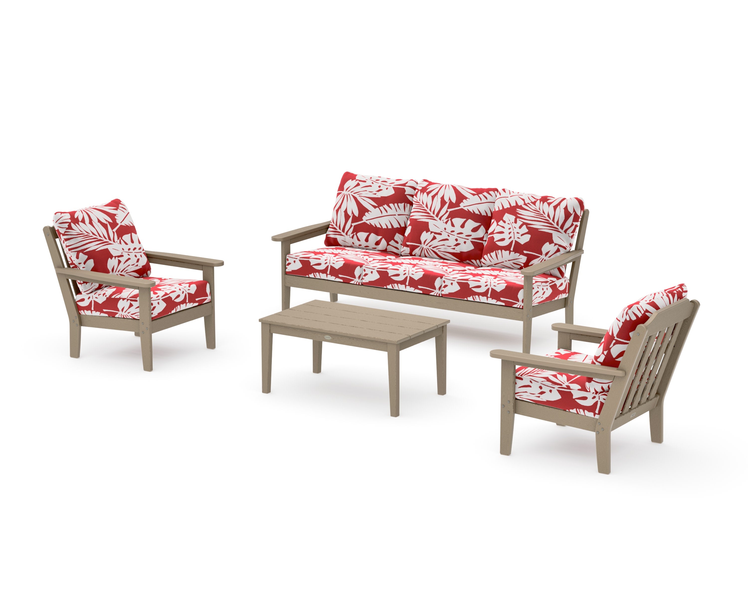 Cottage 4-Piece Deep Seating Set with Sofa in Vintage Sahara / Leaf Crimson