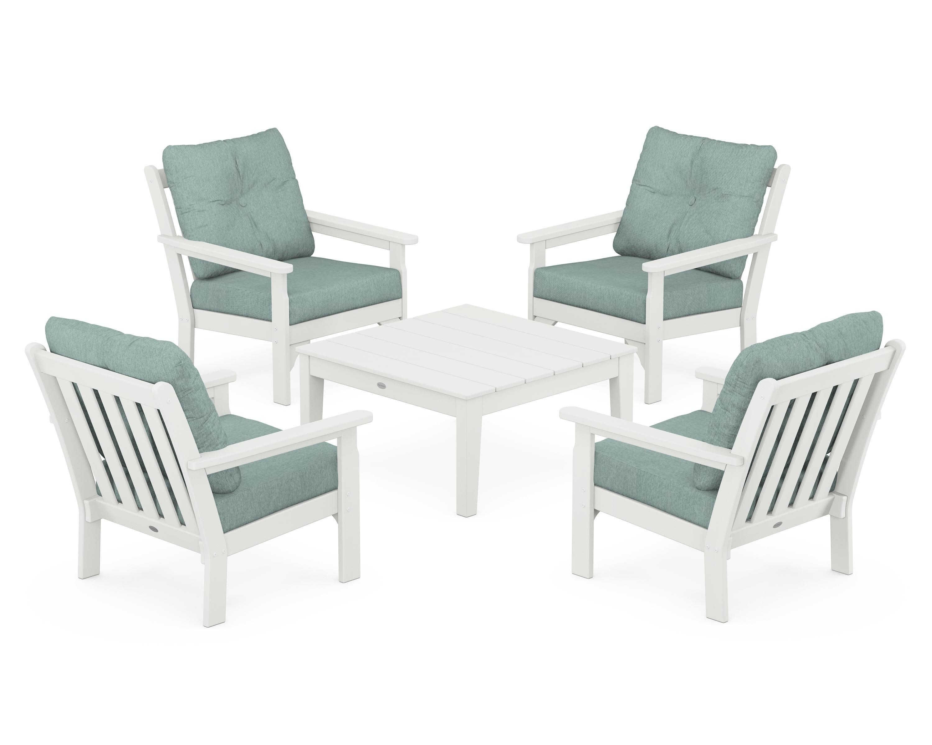 Vineyard 5-Piece Deep Seating Conversation Set in Vintage White / Glacier Spa