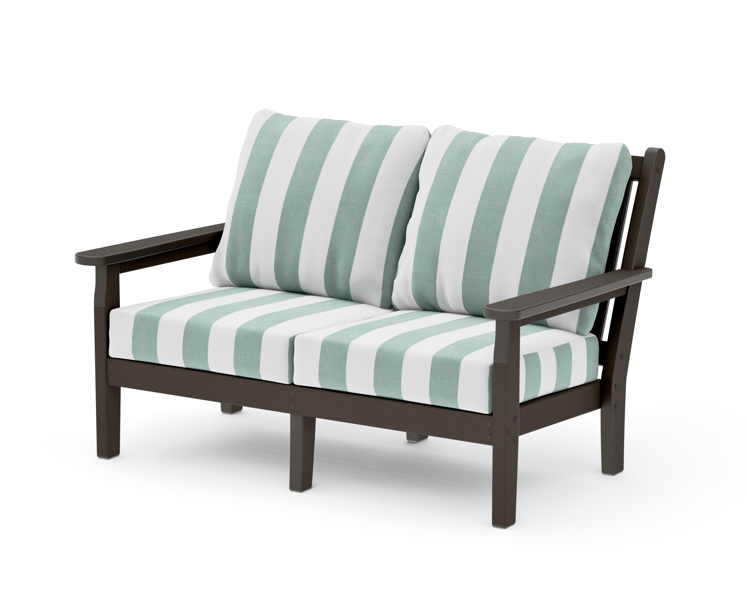 Chippendale Deep Seating Loveseat in Vintage Coffee / Cabana Stripe Glacier Spa