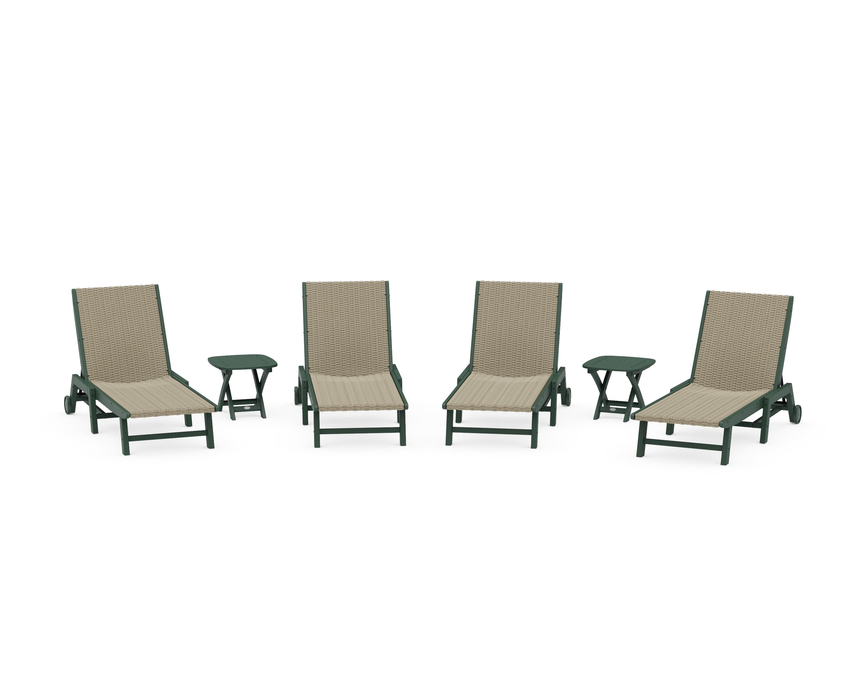 6- Piece Coastal Woven Chaise with Wheels Chaise Lounge Set in Green / Dune Grass