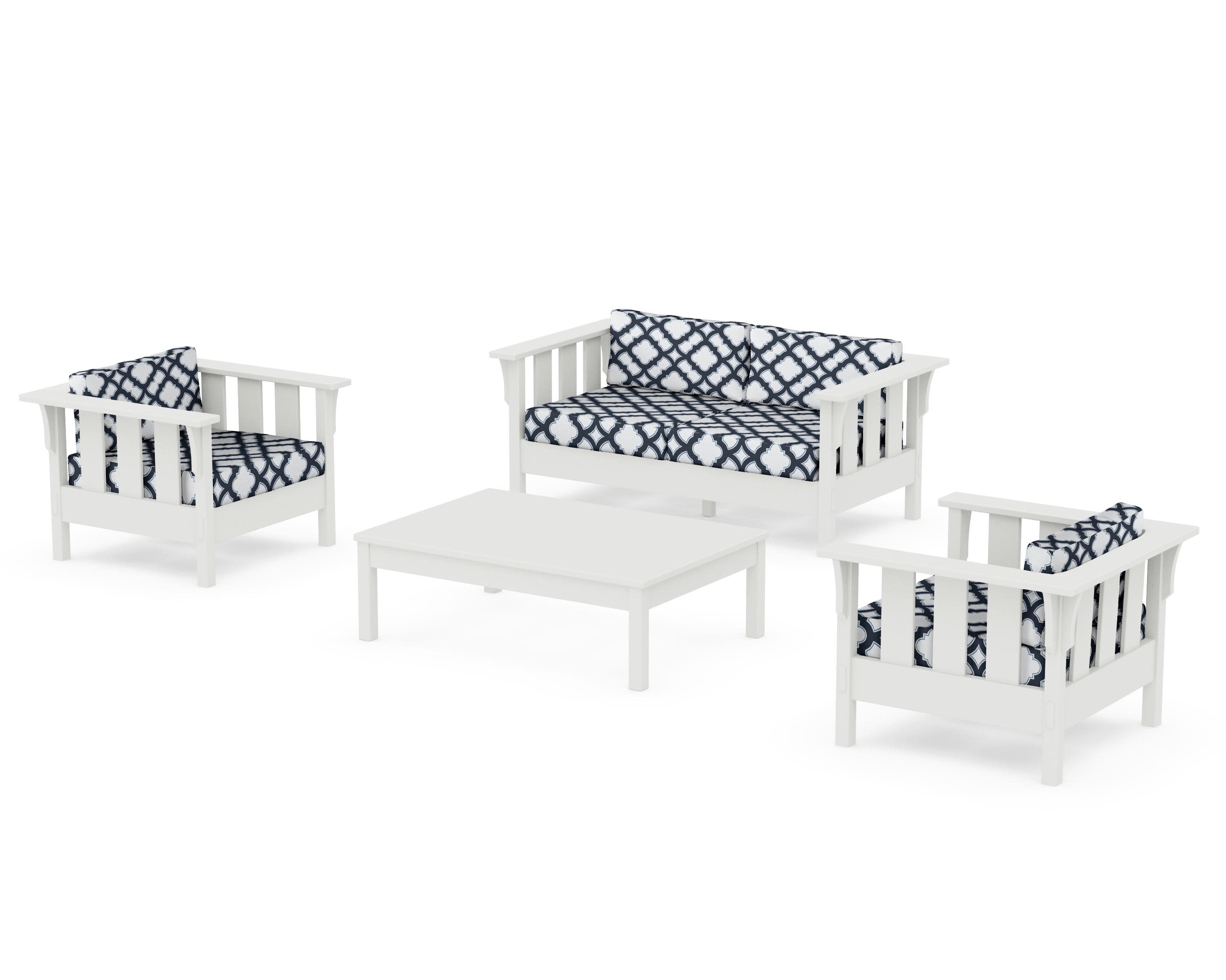 Acadia 4-Piece Deep Seating Set with Loveseat in Vintage White / Trellis Marine Indigo