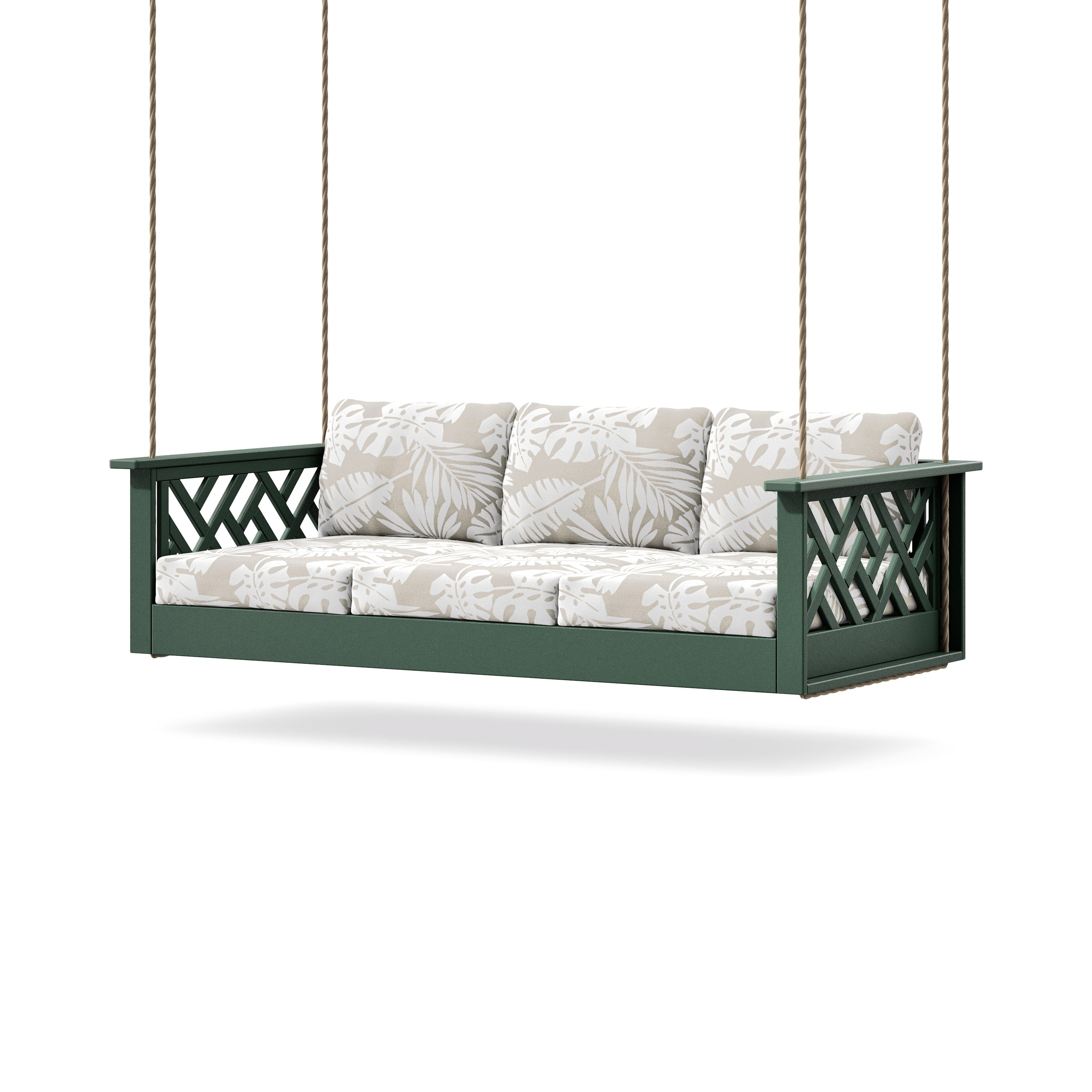 Chippendale Daybed Swing in Green / Leaf Dune Burlap