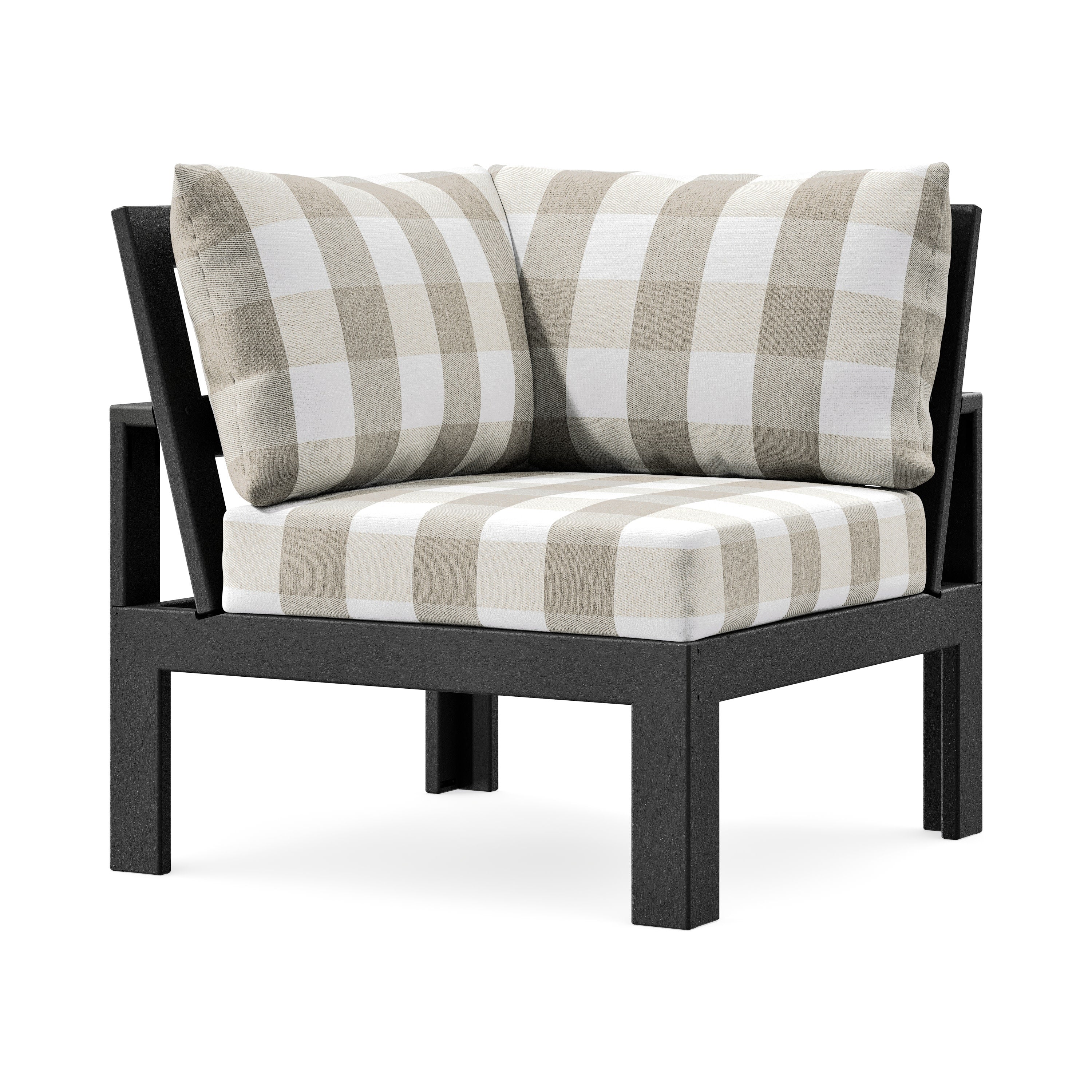 Modular Corner Chair in Black / Buffalo Plaid Dune Burlap