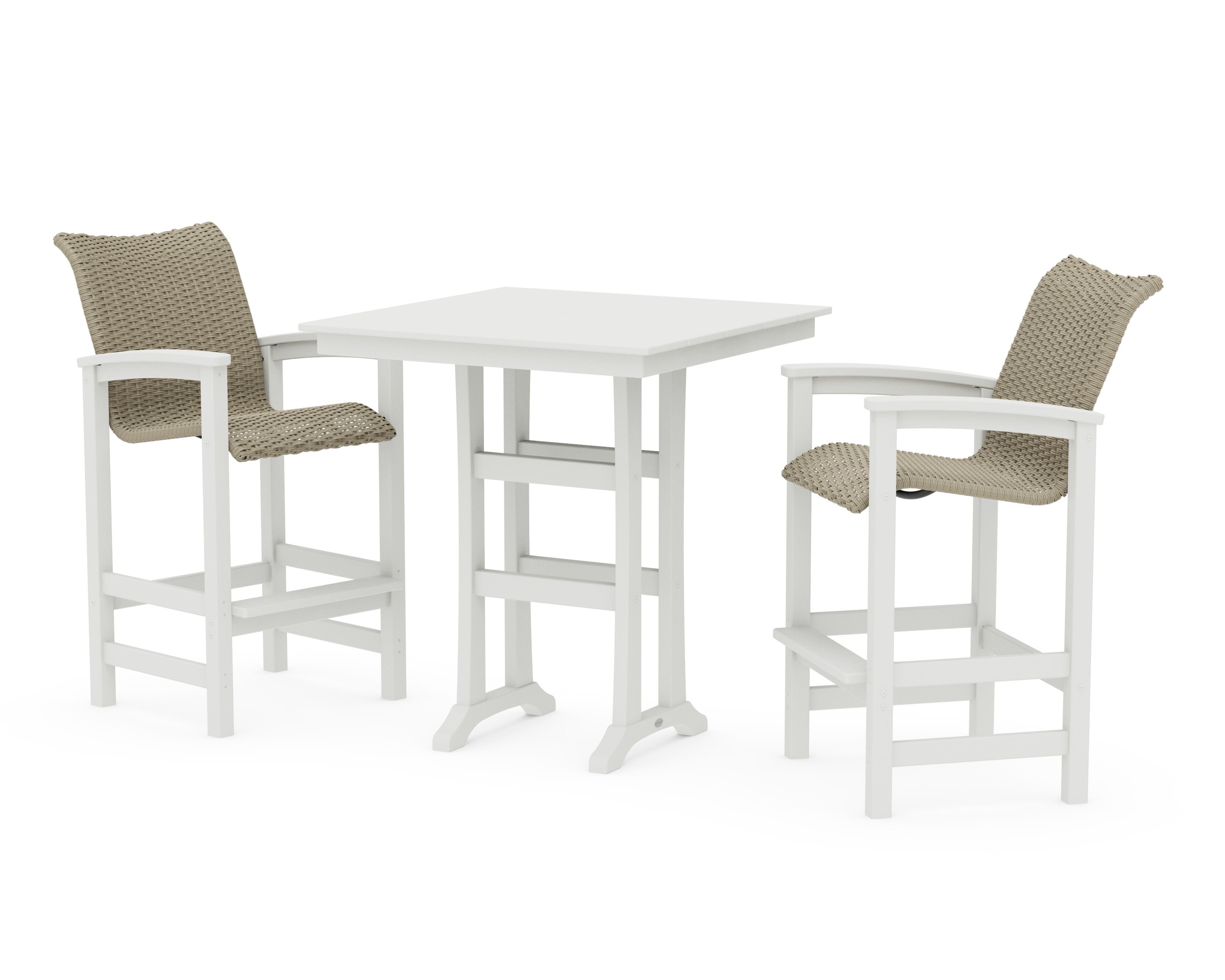Coastal Woven 3-Piece Farmhouse Bar Set with Trestle Legs in White / Dune Grass