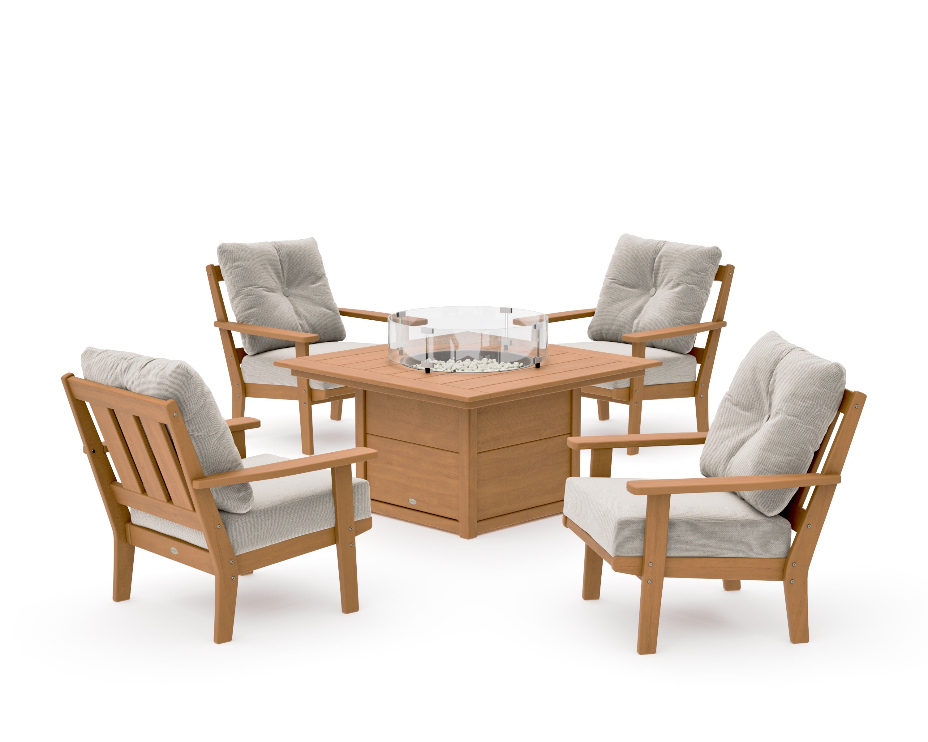Oxford 5-Piece Deep Seating Set with Fire Pit Table in Natural / Dune Burlap