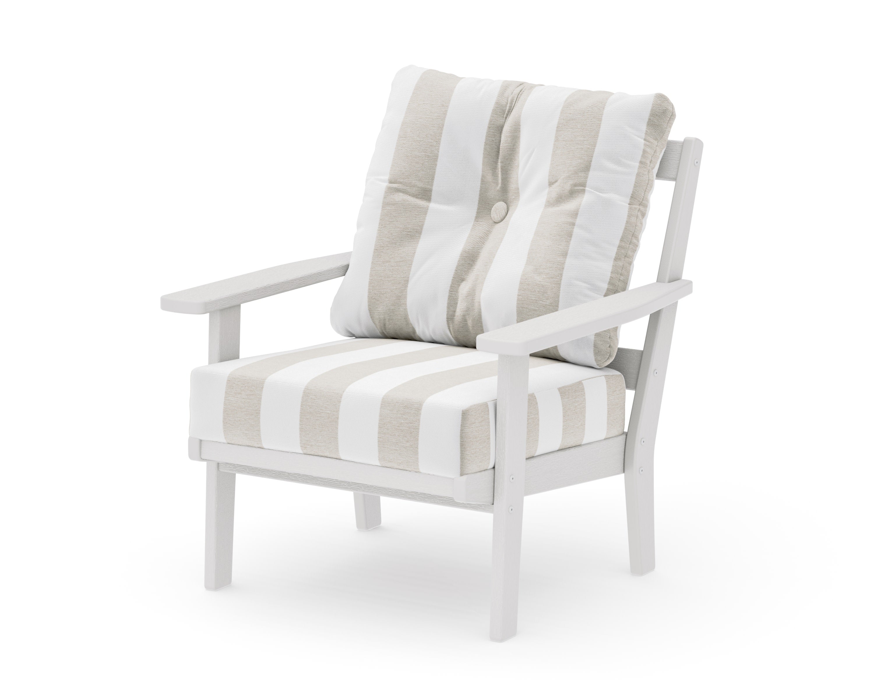 Oxford Deep Seating Chair in Vintage White / Cabana Stripe Dune Burlap
