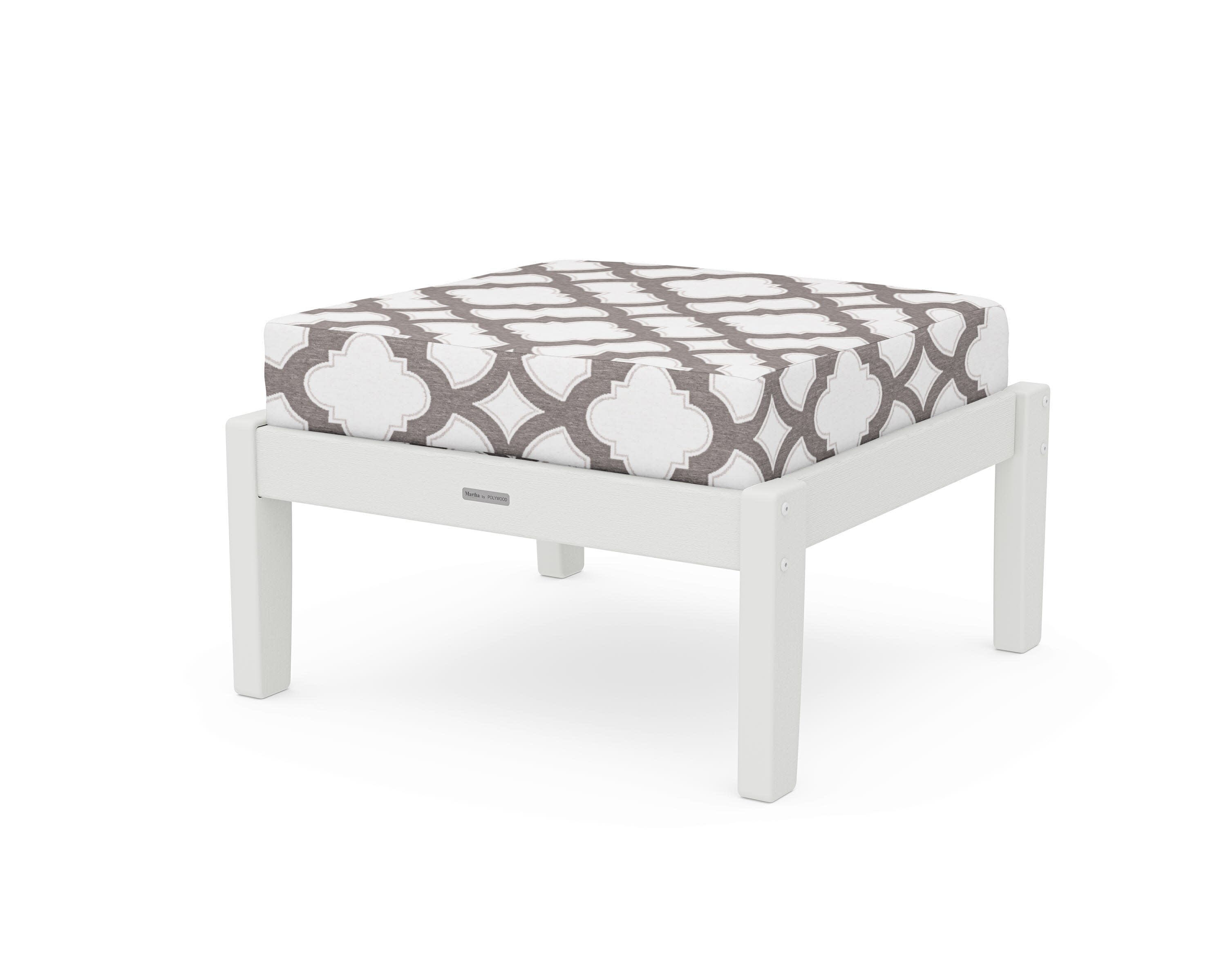 Chinoiserie Deep Seating Ottoman in Vintage White / Trellis Grey Mist