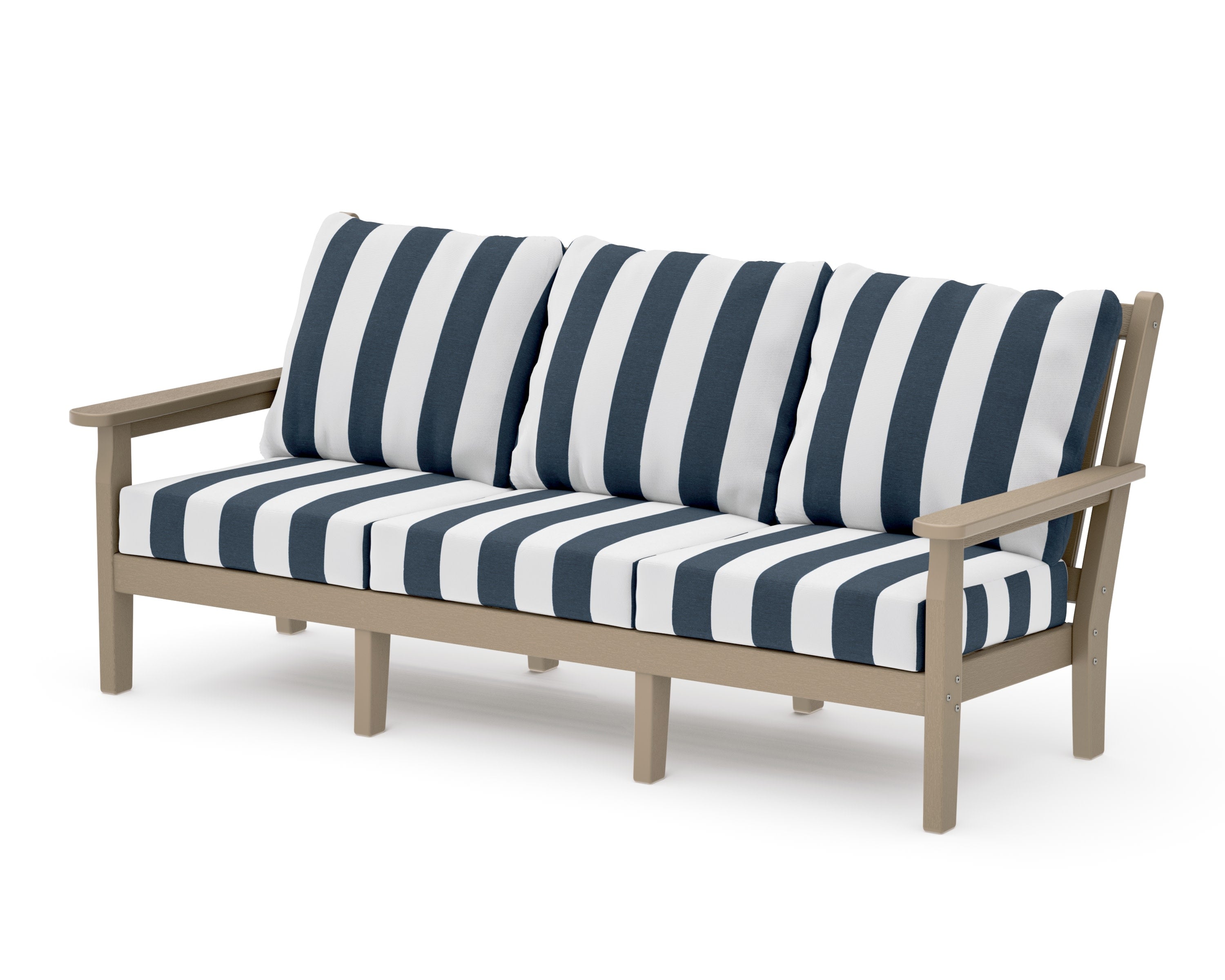 Chippendale Deep Seating Sofa in Vintage Sahara / Cabana Stripe Marine Indigo