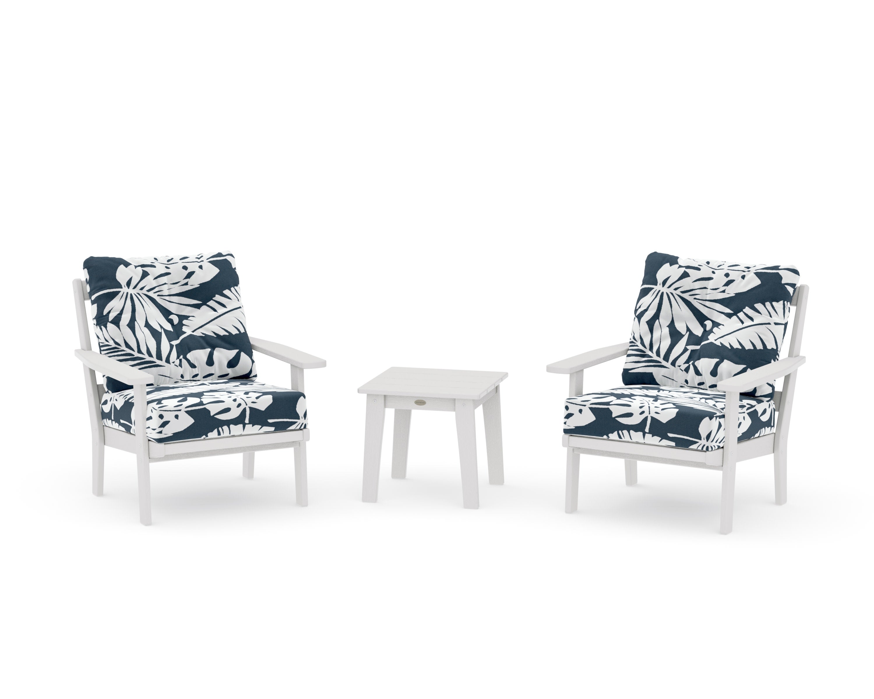 Prairie 3-Piece Deep Seating Set in Vintage White / Leaf Marine Indigo