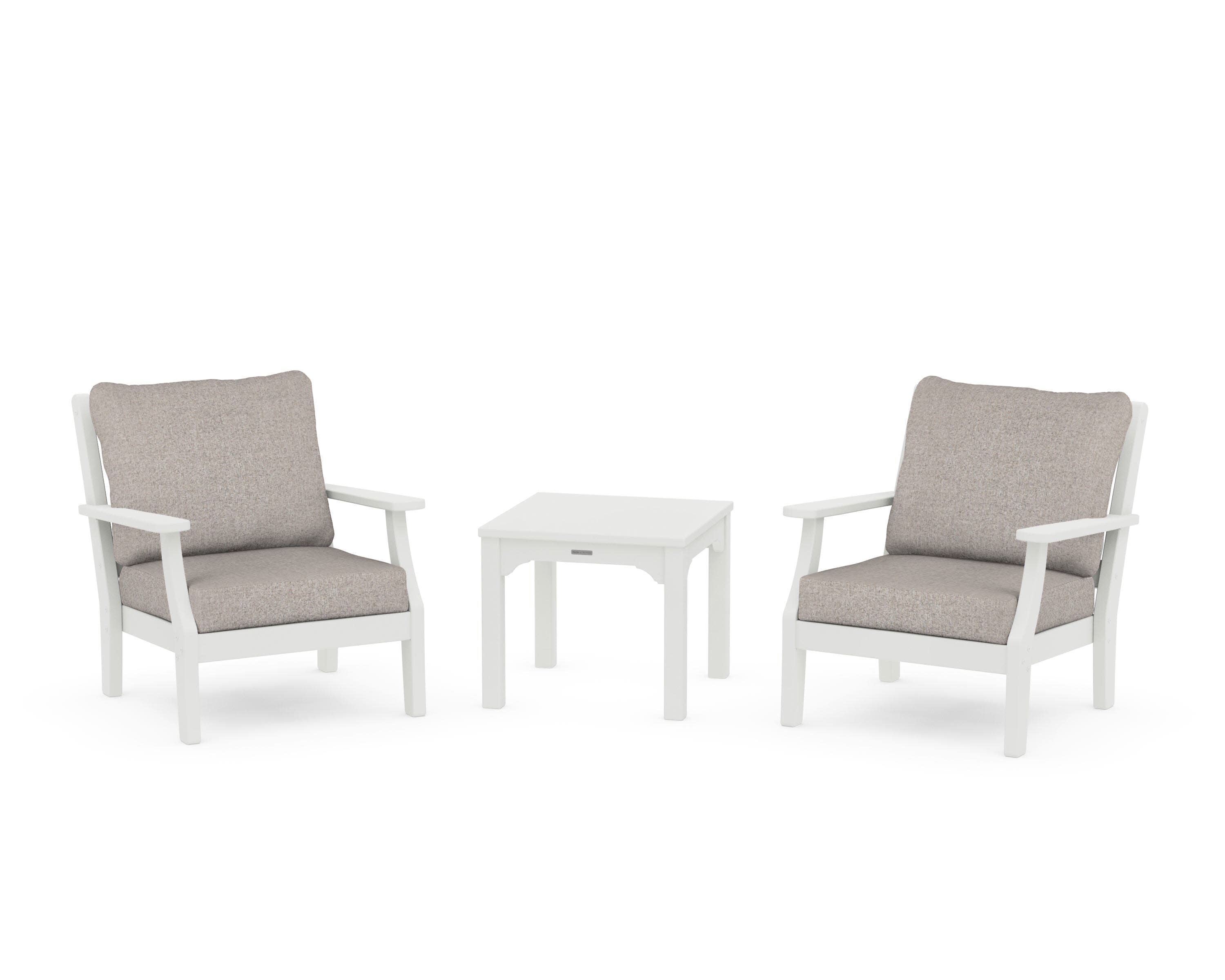 Chinoiserie 3-Piece Deep Seating Set in Vintage White / Weathered Tweed