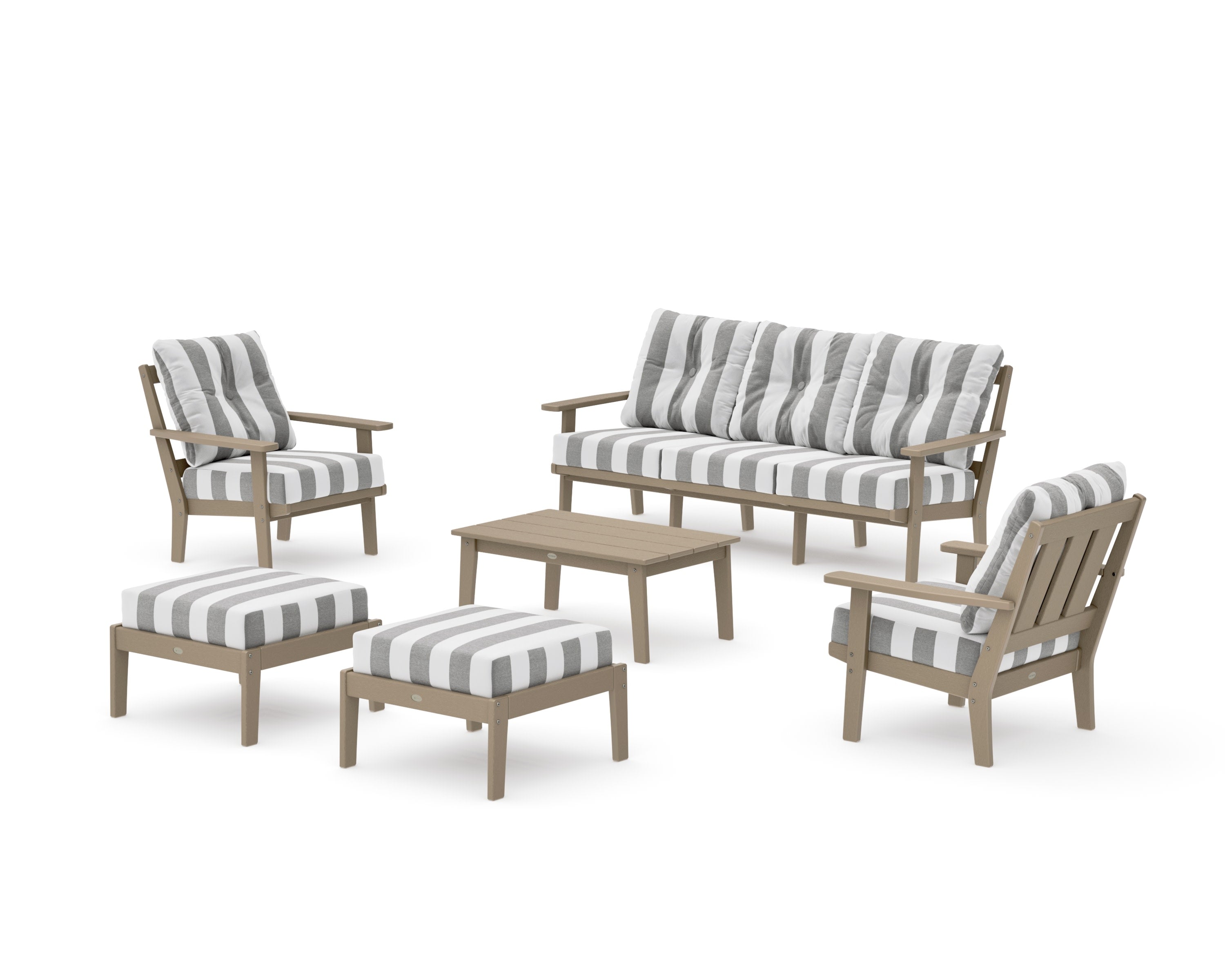 Oxford 6-Piece Lounge Sofa Set in Vintage Sahara / Cabana Stripe Grey Mist