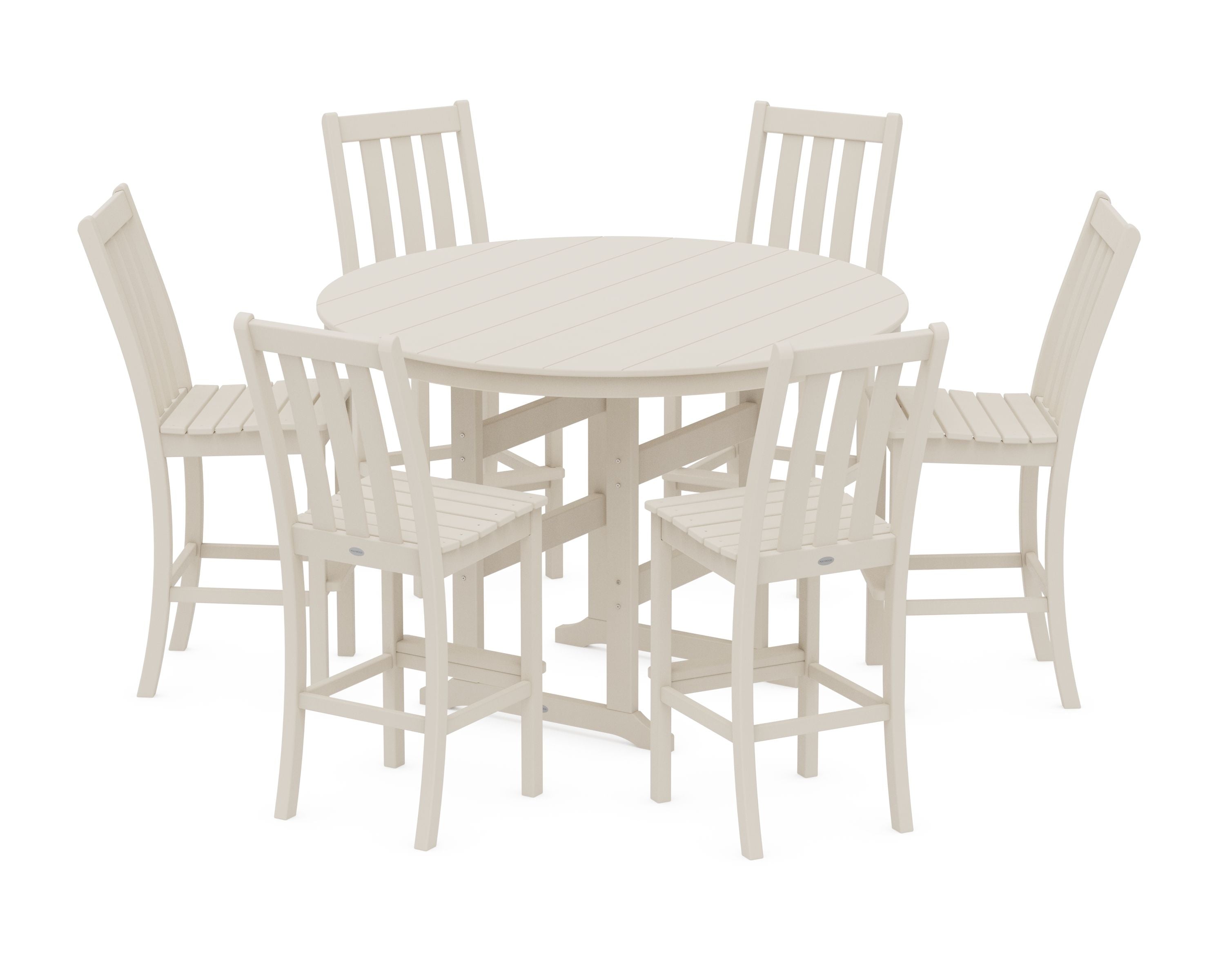 Vineyard 7-Piece Side Chair Round Farmhouse Bar Set in Sand