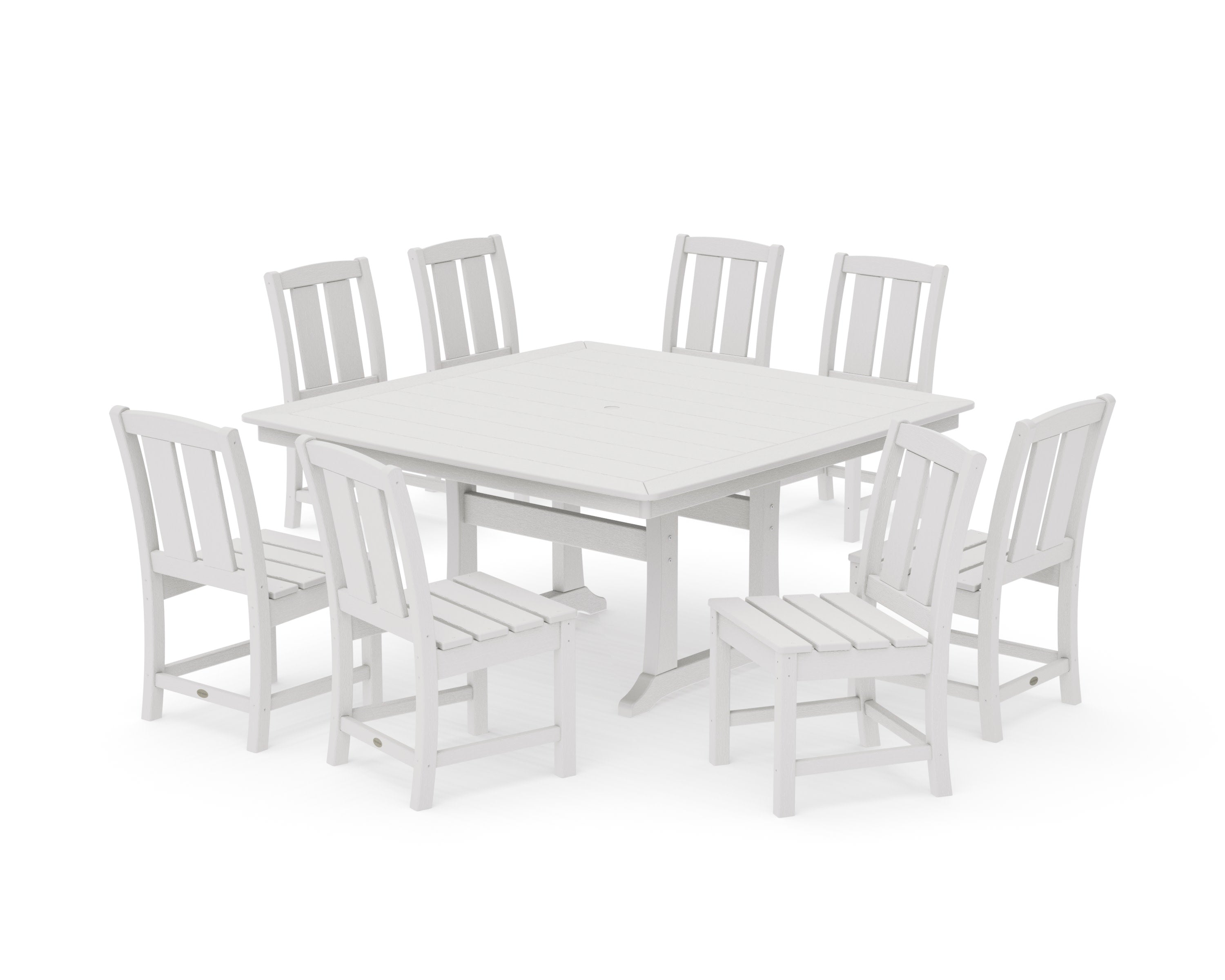 Mission Side Chair 9-Piece Square Dining Set with Trestle Legs in Vintage White