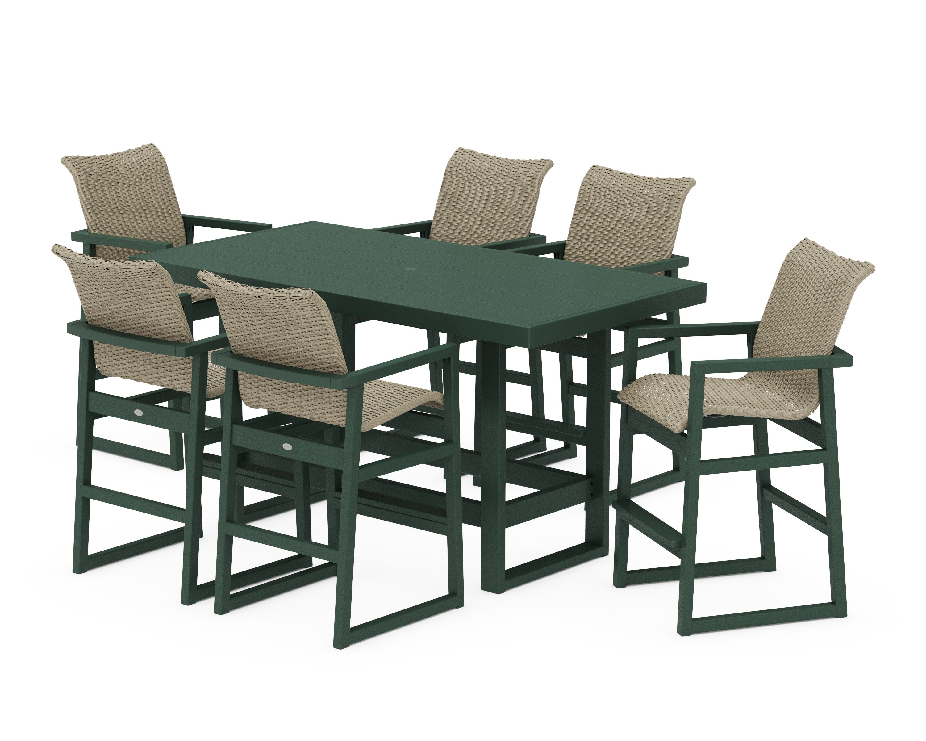 EDGE Woven Arm Chair 7-Piece Bar Set in Green / Dune Grass