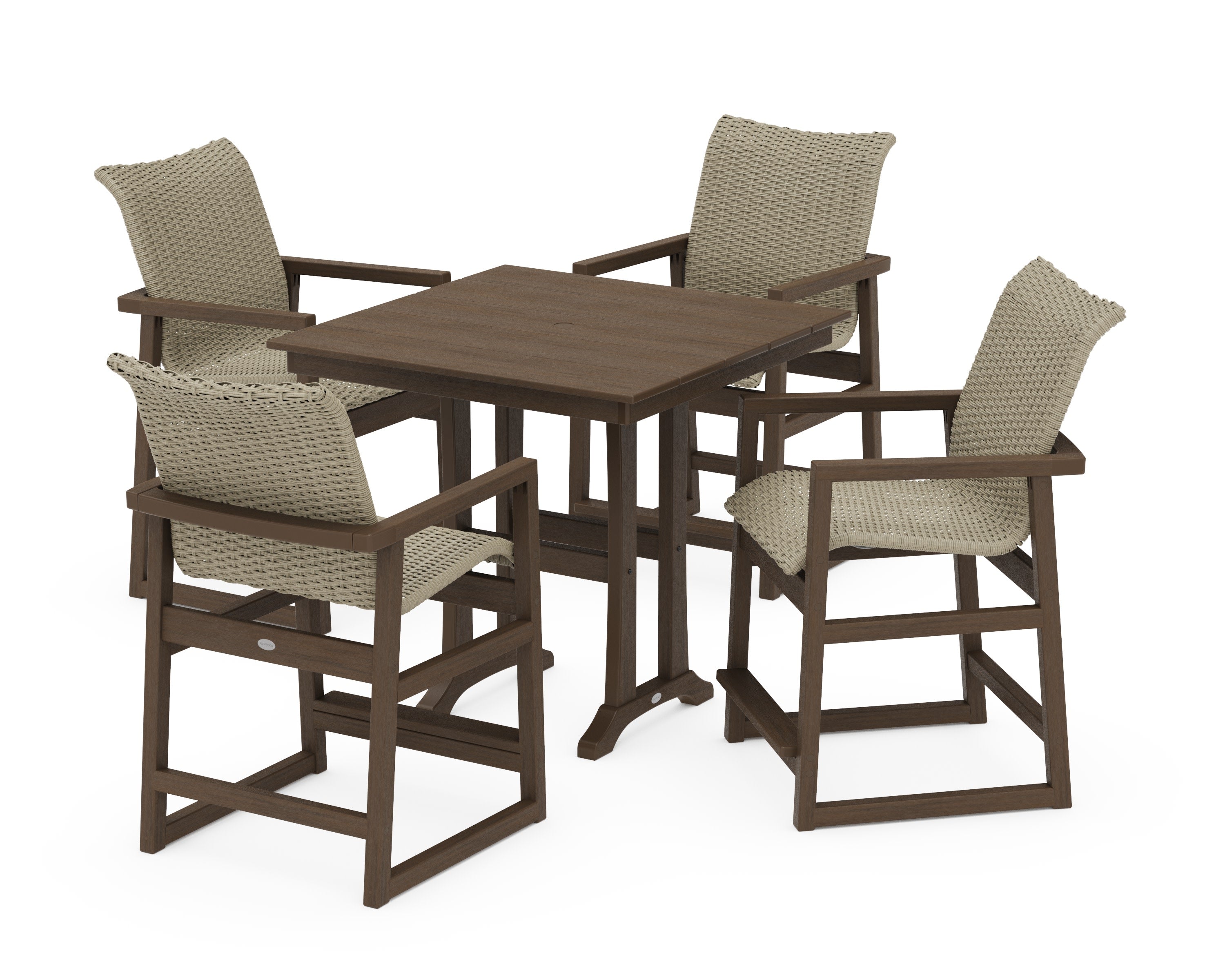 EDGE Woven 5-Piece Farmhouse Counter Set with Trestle Legs in Kona / Dune Grass