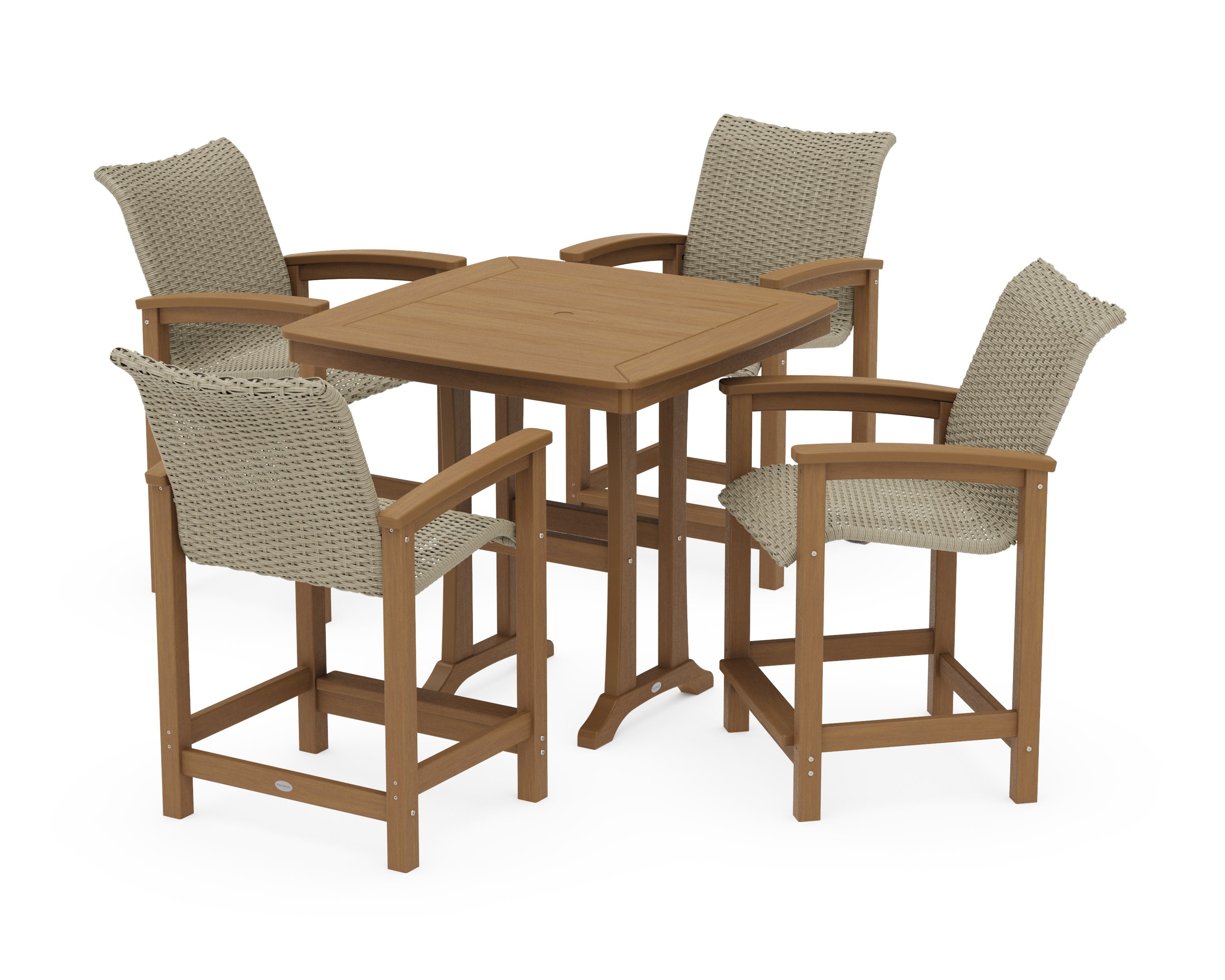 Coastal Woven 5-Piece Counter Set with Trestle Legs in Natural / Dune Grass