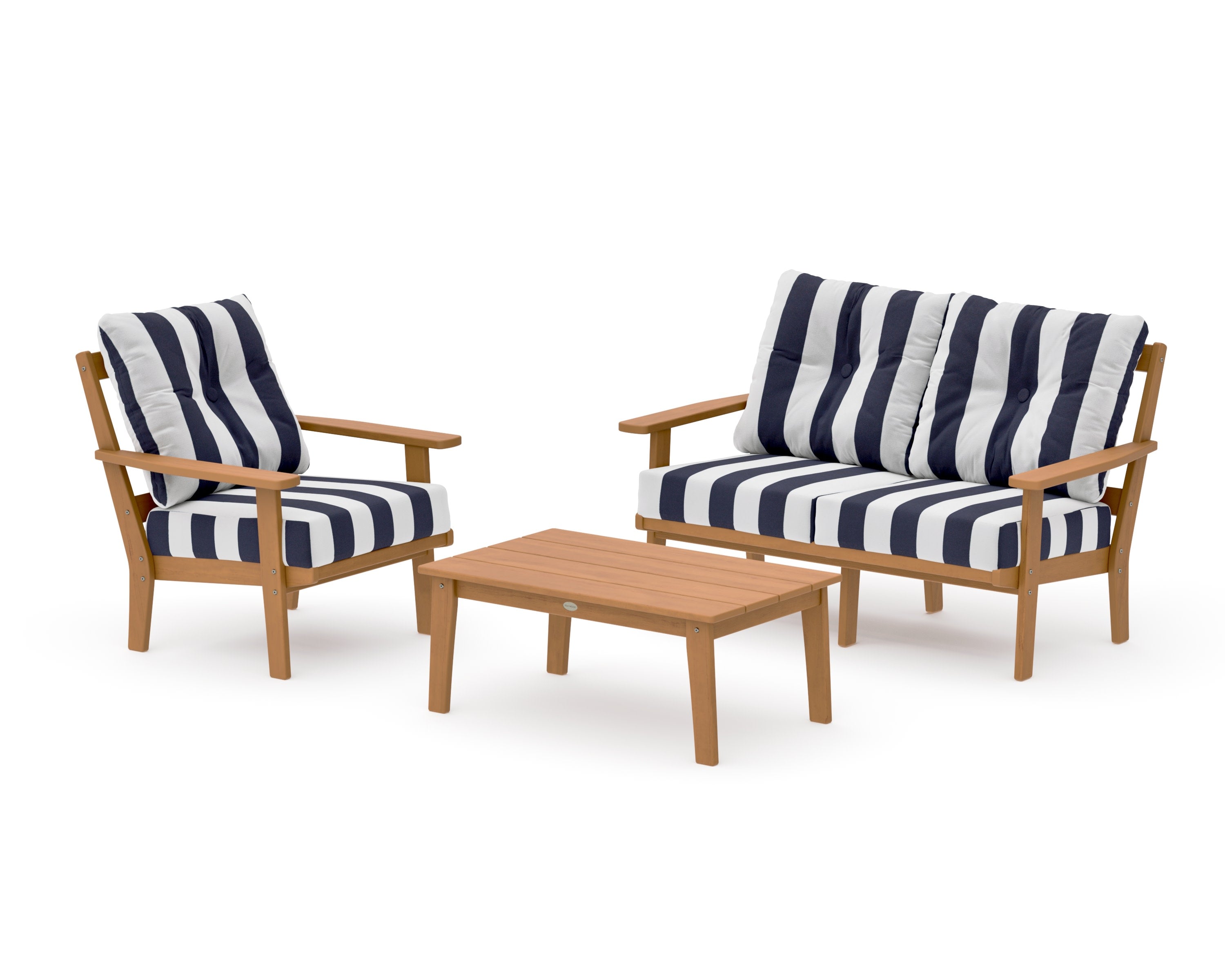 Oxford 3-Piece Deep Seating Set with Loveseat in Natural / Cabana Stripe Navy