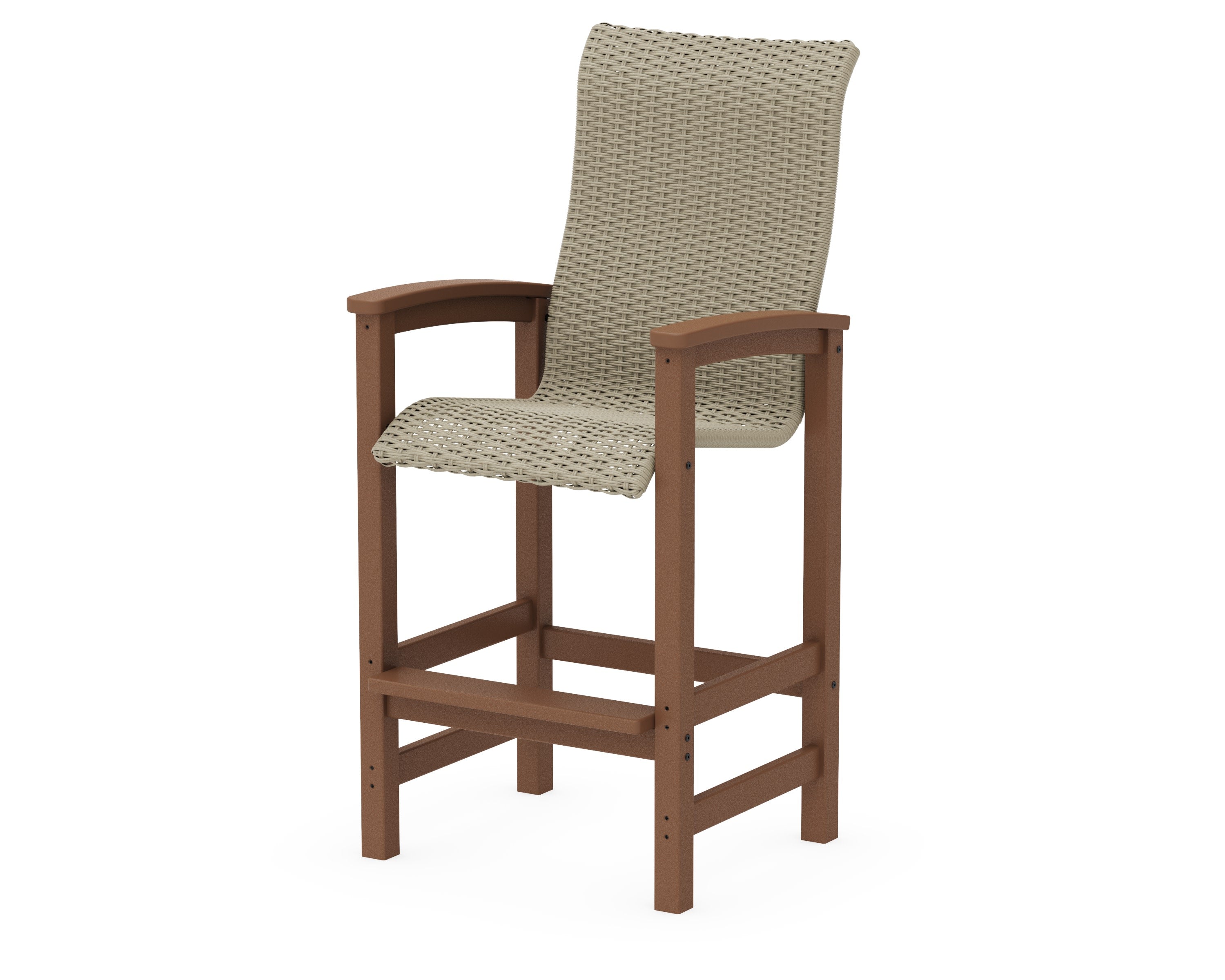 Coastal Woven High-Back Bar Chair in Teak / Dune Grass