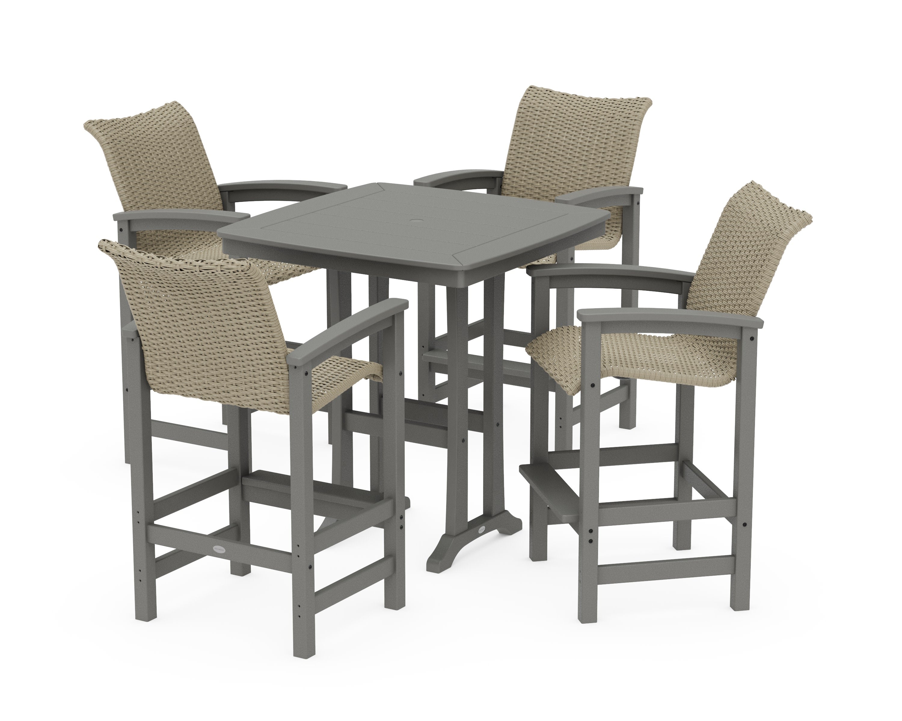 Coastal Woven 5-Piece Bar Set with Trestle Legs in Slate Grey / Dune Grass