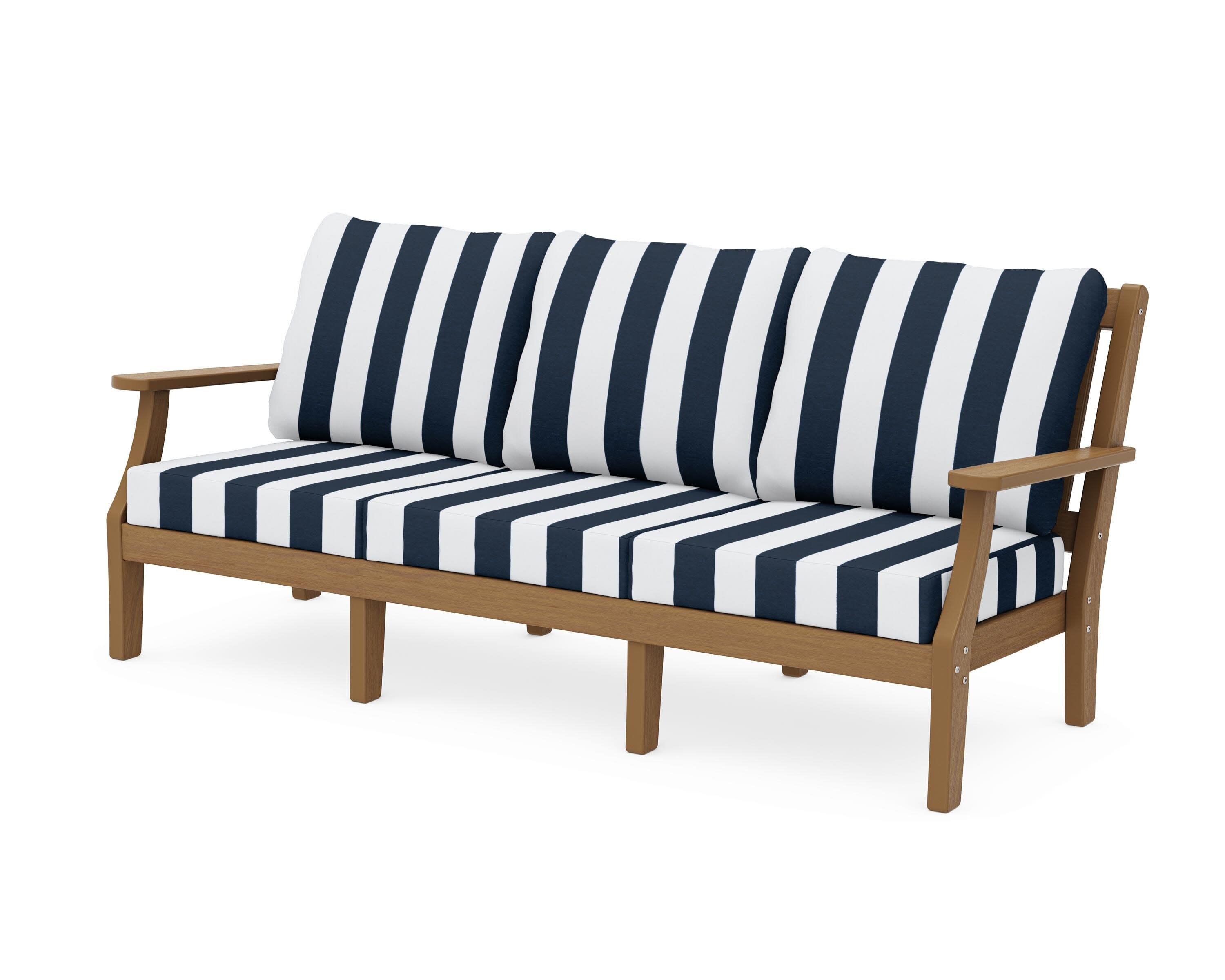 Chinoiserie Deep Seating Sofa in Natural / Cabana Stripe Marine Indigo