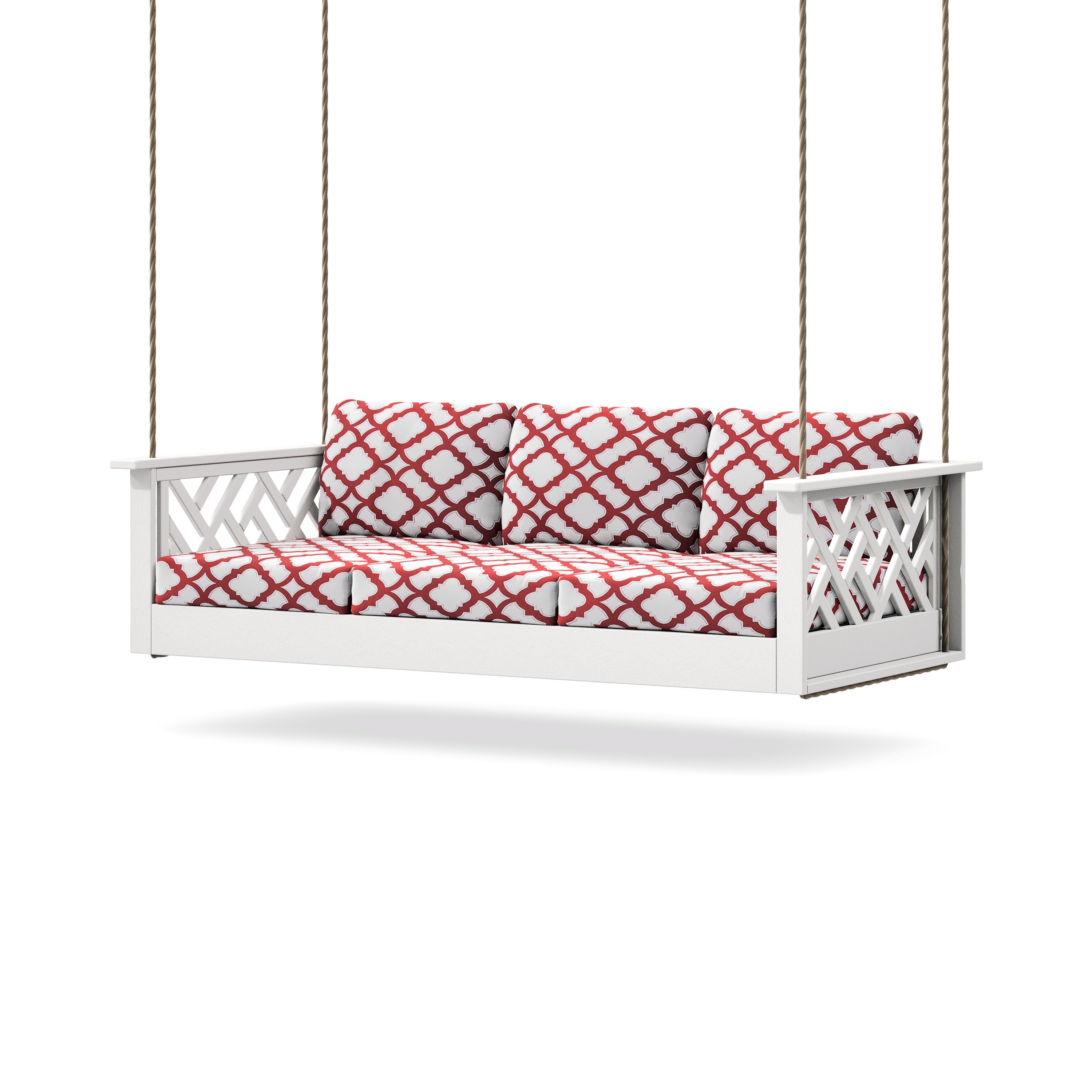 Chippendale Daybed Swing in White / Trellis Crimson