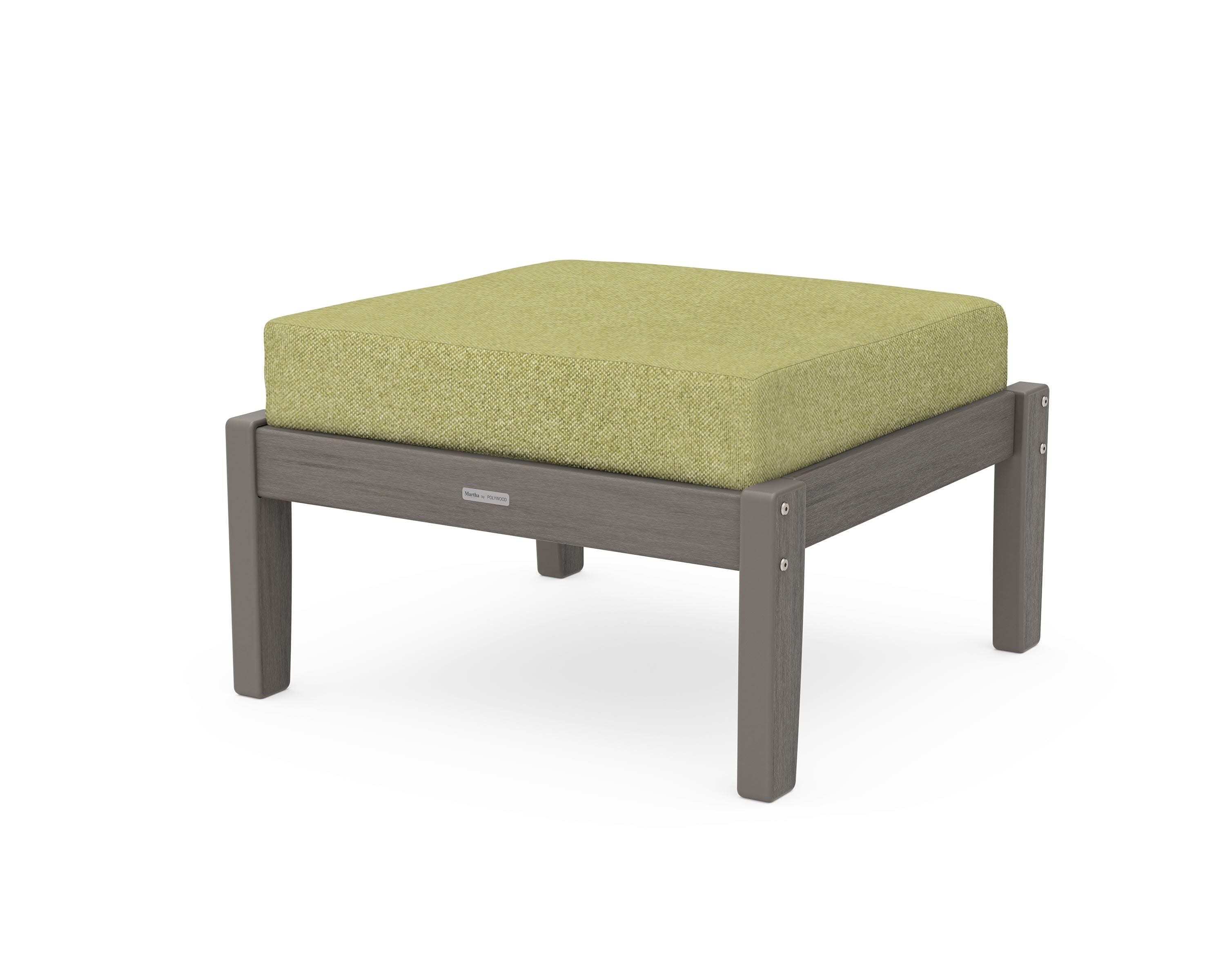 Chinoiserie Deep Seating Ottoman in Driftwood / Chartreuse Boucle