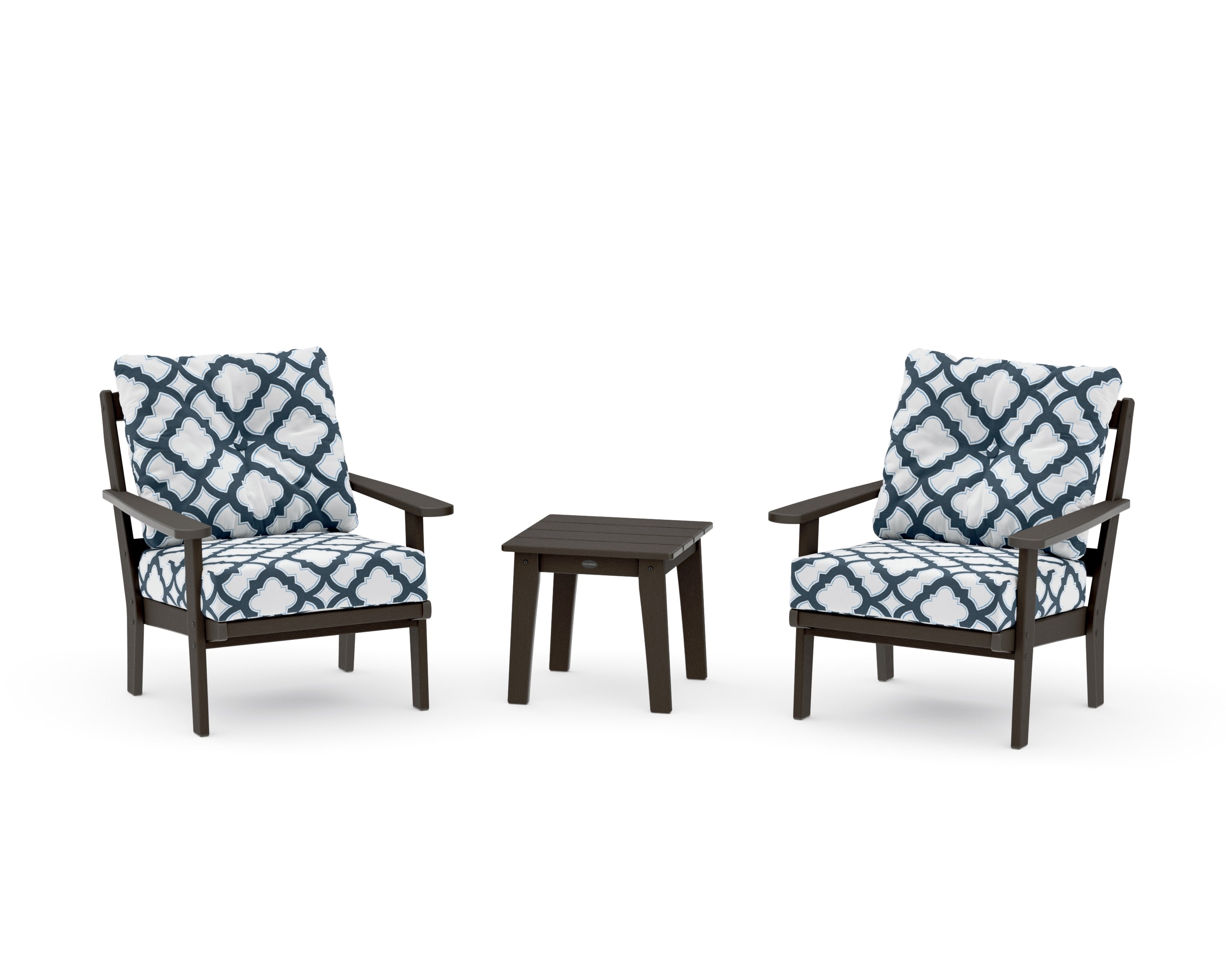 Mission 3-Piece Deep Seating Set in Vintage Coffee / Trellis Marine Indigo