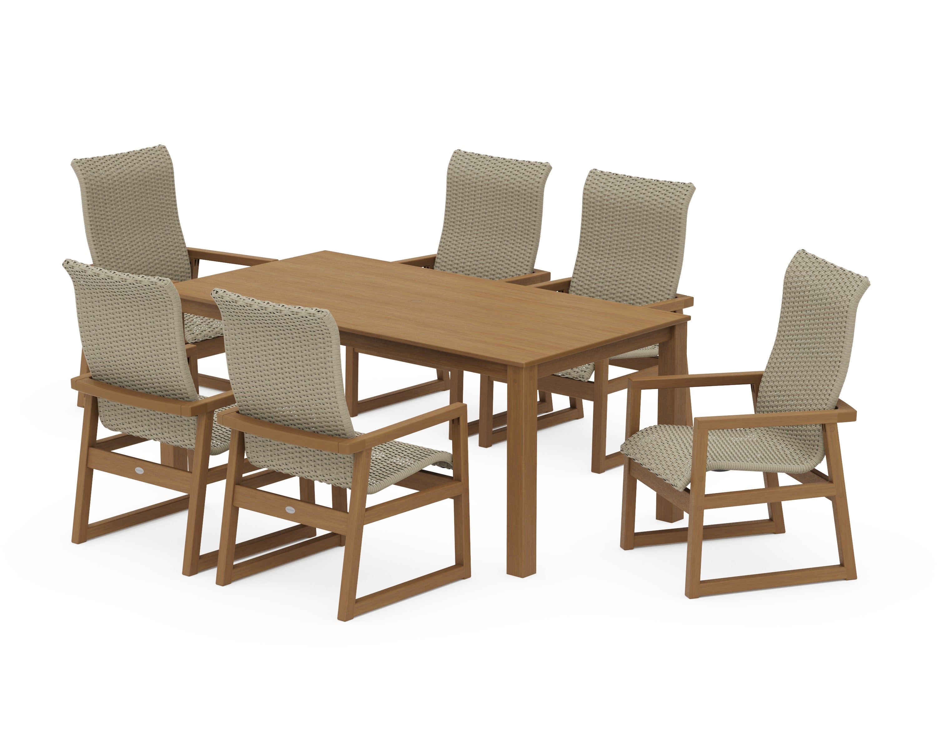 EDGE Woven Highback Arm Chair 7-Piece Parsons Dining Set in Natural / Dune Grass